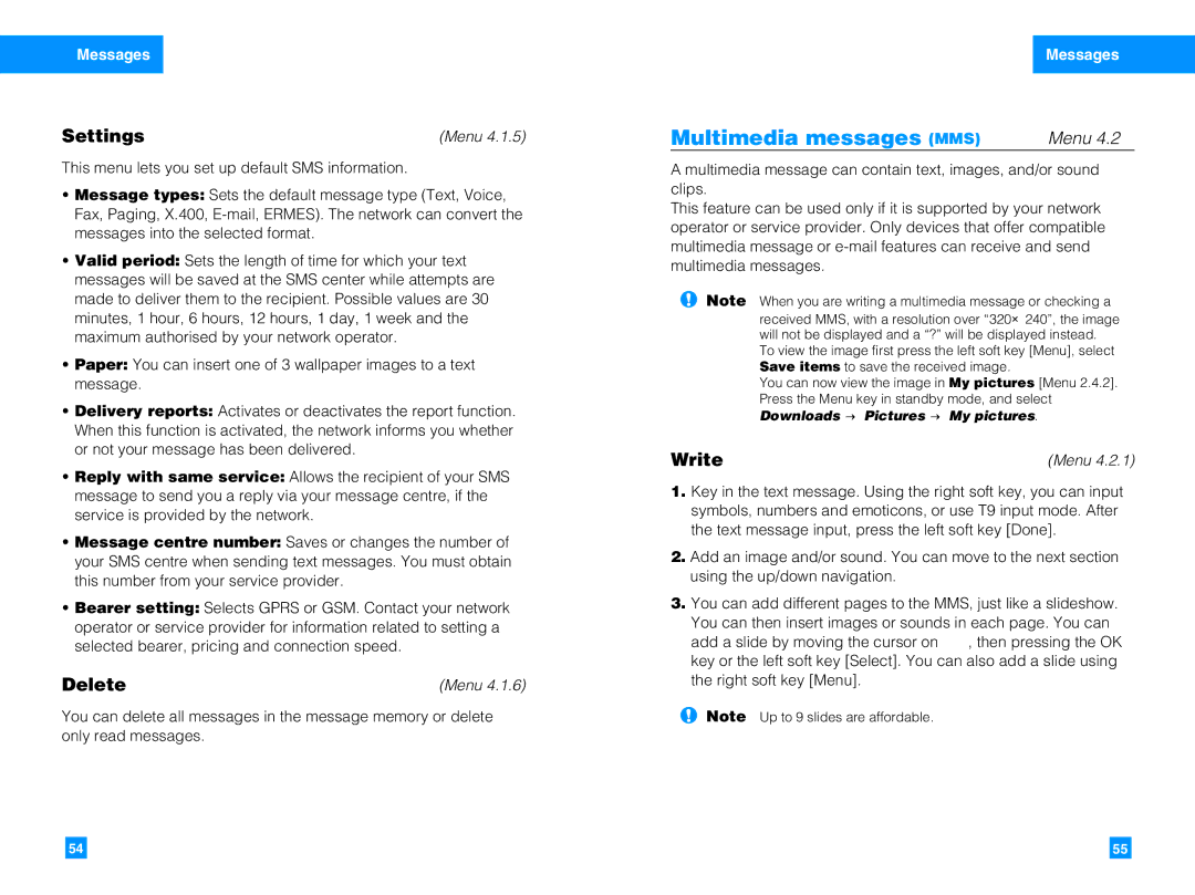 LG Electronics G7050 manual Multimedia messages MMS, Settings, Delete, Write 