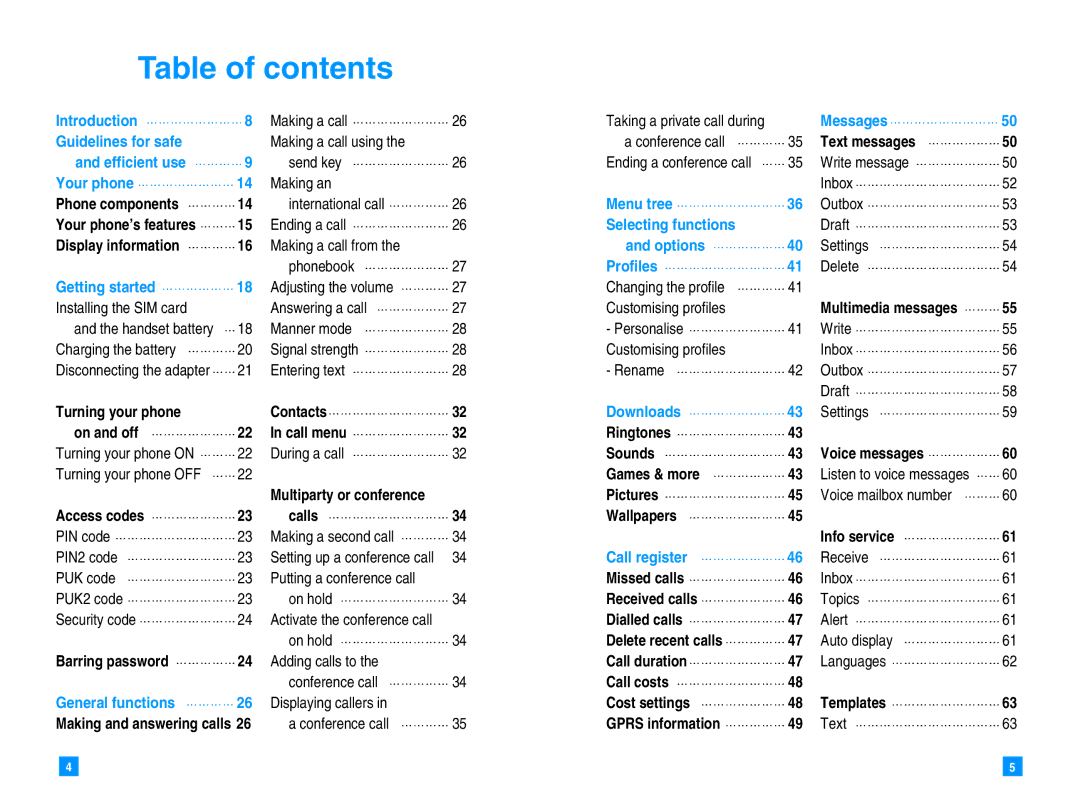 LG Electronics G7050 manual Table of contents 