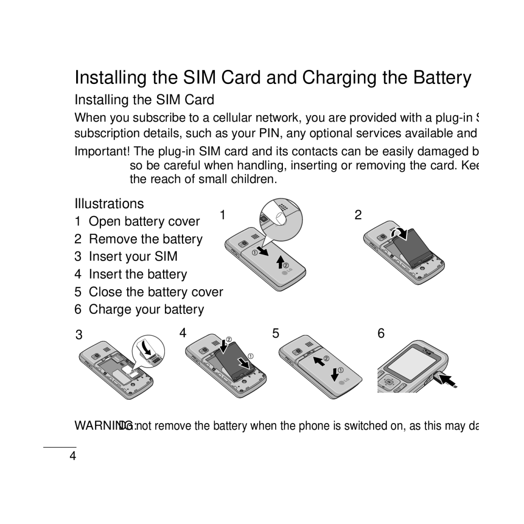 LG Electronics GB210 manual Installing the SIM Card, Illustrations 