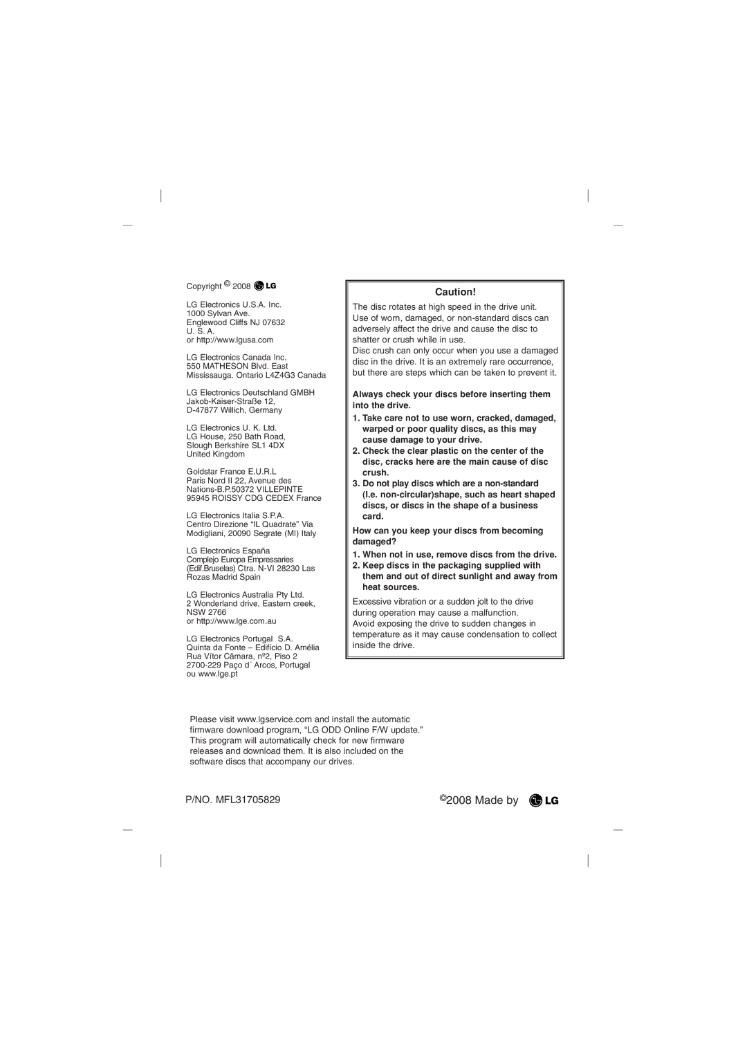 LG Electronics GBC-H20L owner manual Made by 