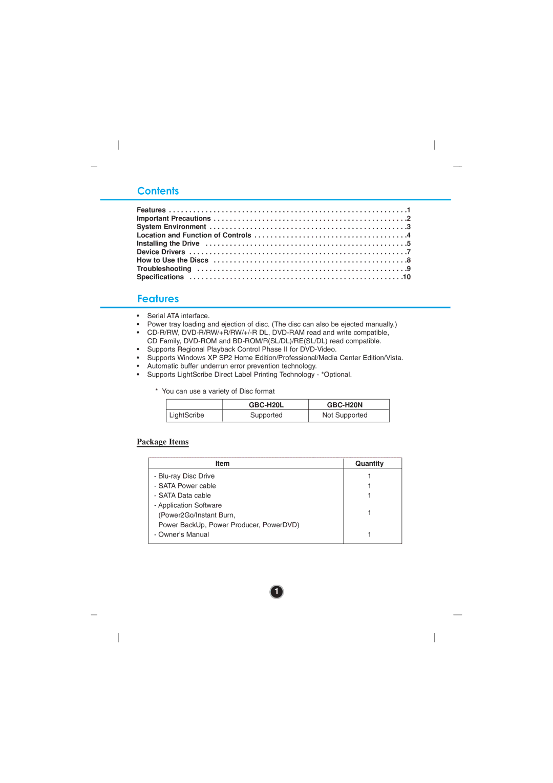 LG Electronics GBC-H20L owner manual Contents, Features 