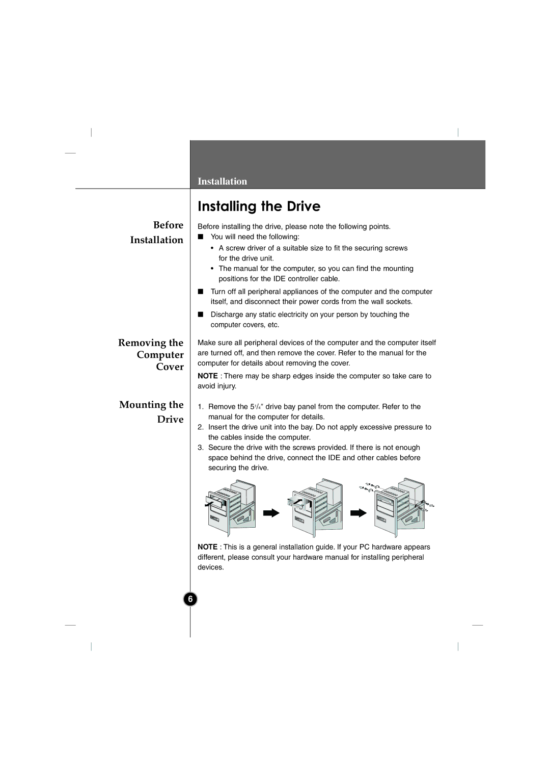 LG Electronics GCC-4480B manual Installing the Drive 