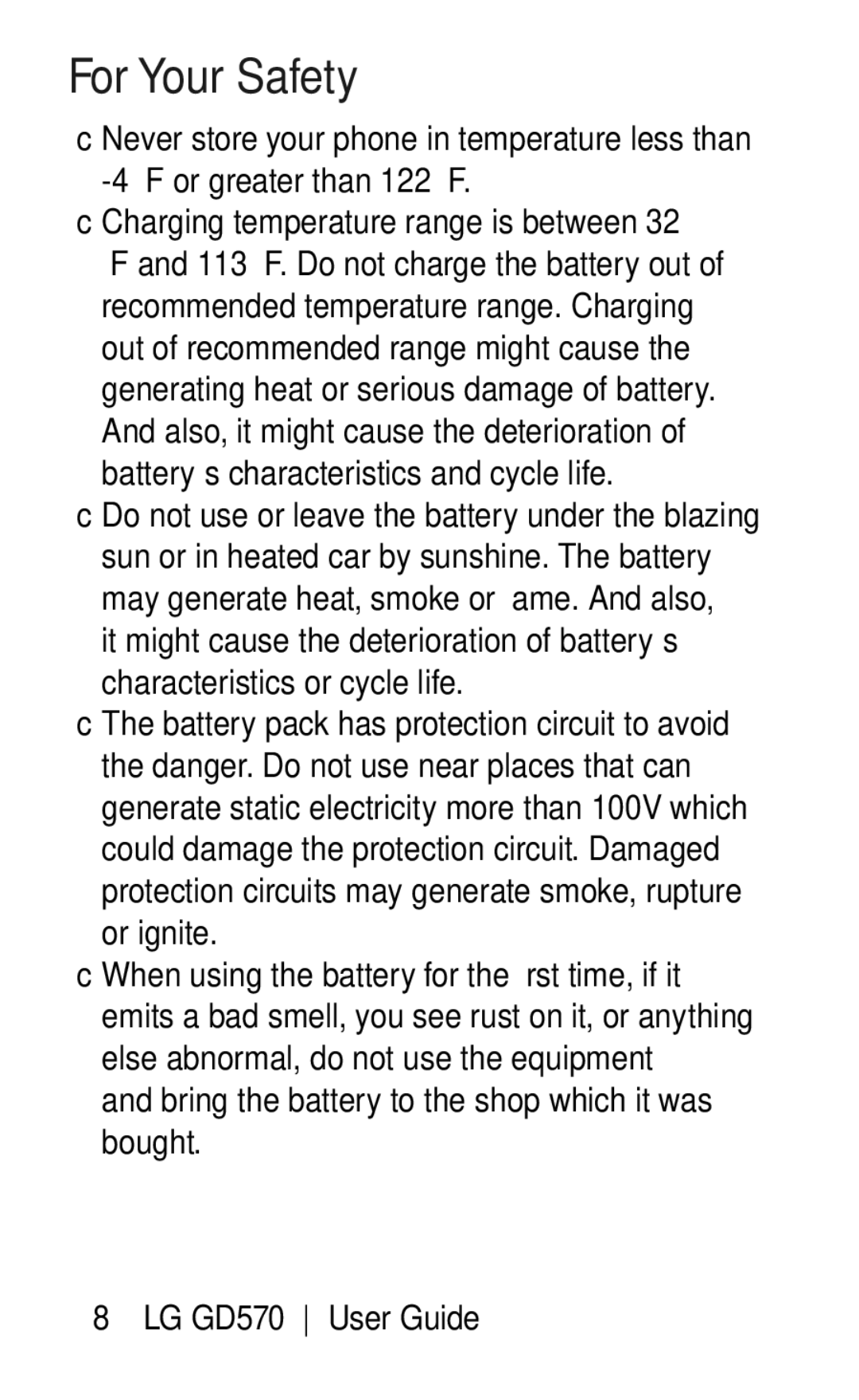 LG Electronics GD570 manual For Your Safety 