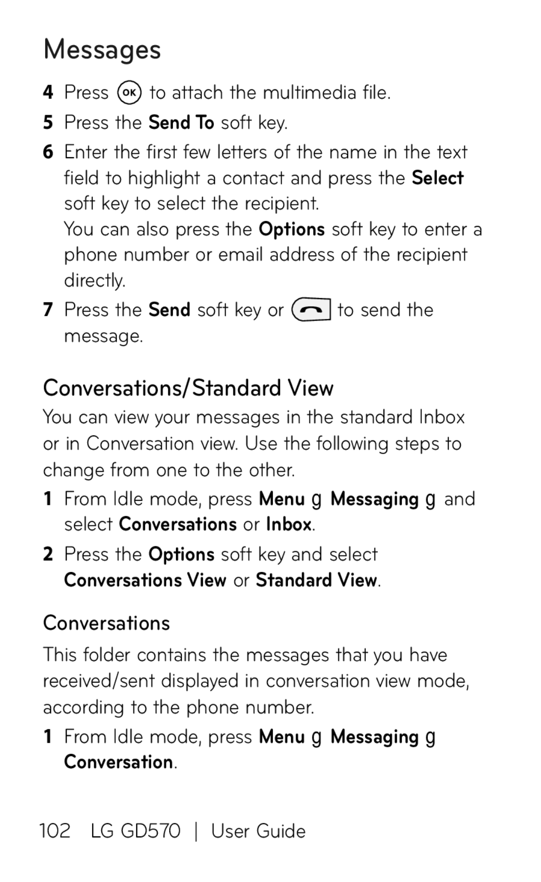 LG Electronics GD570 manual Conversations/Standard View 