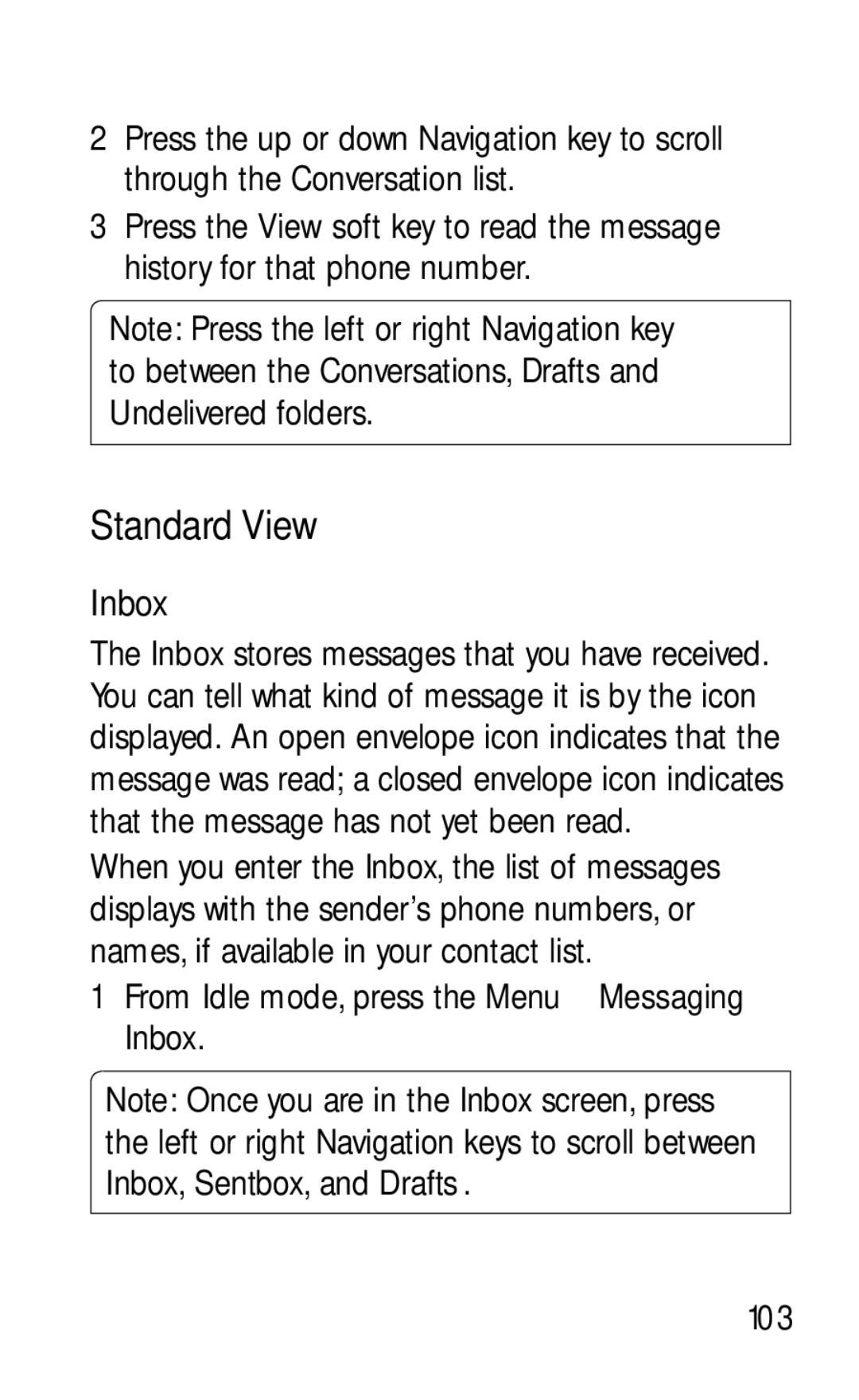 LG Electronics GD570 manual Standard View, Inbox 