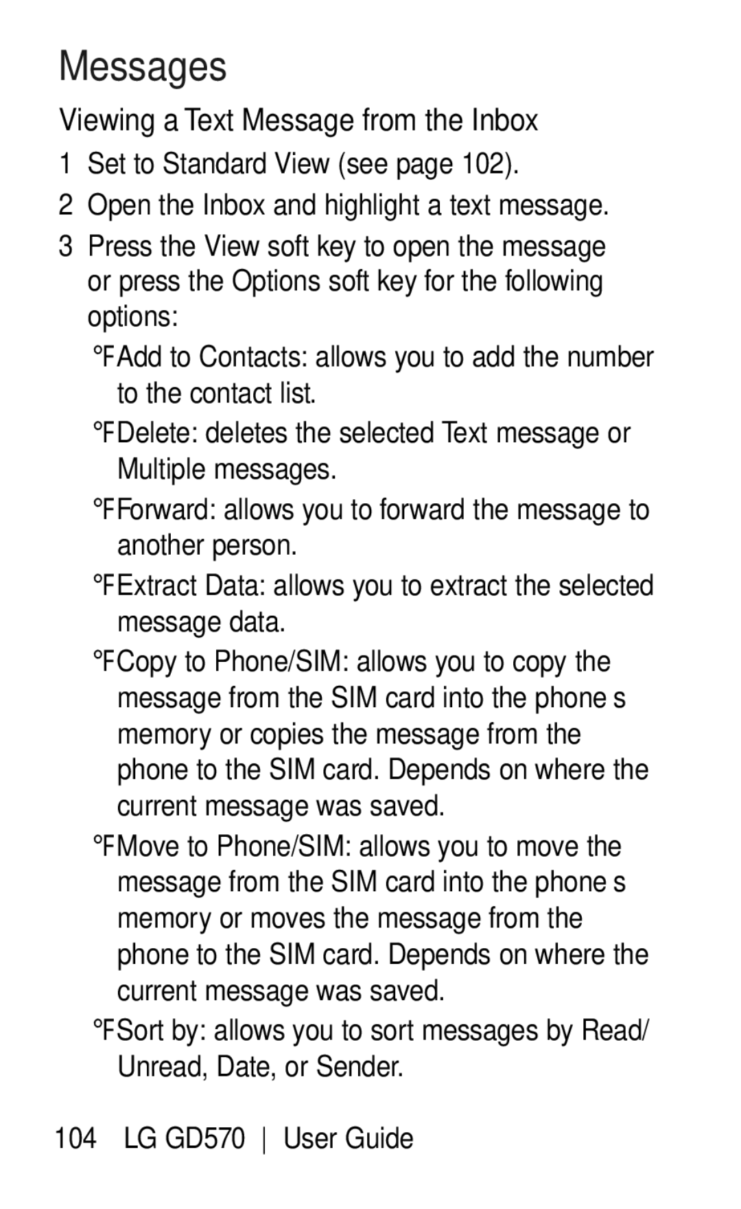 LG Electronics GD570 manual Viewing a Text Message from the Inbox 