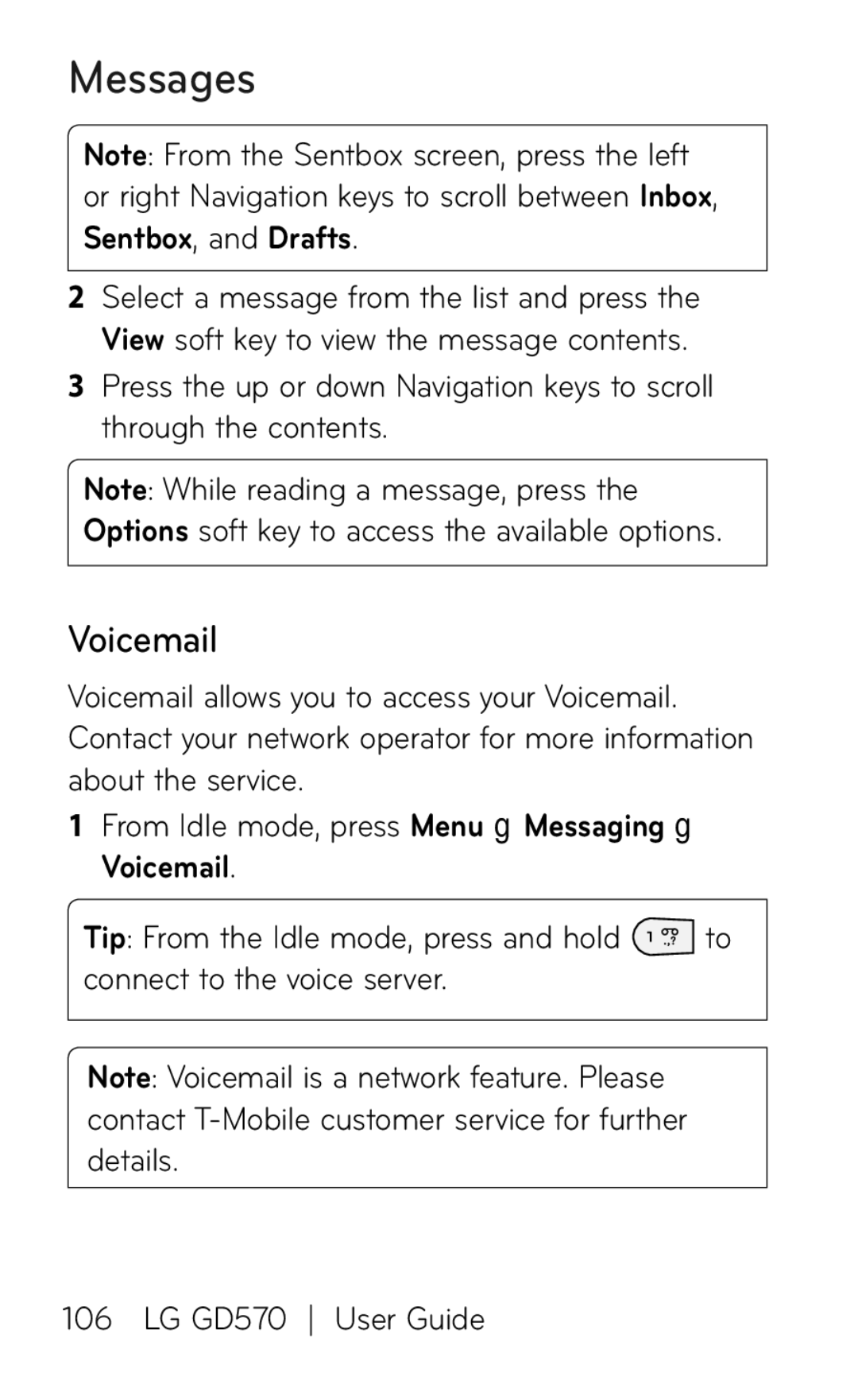 LG Electronics GD570 manual Voicemail 