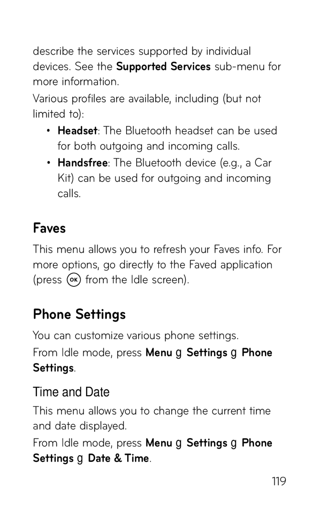 LG Electronics GD570 manual Faves, Time and Date 