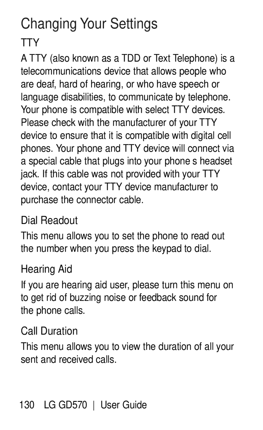 LG Electronics GD570 manual Dial Readout, Hearing Aid 