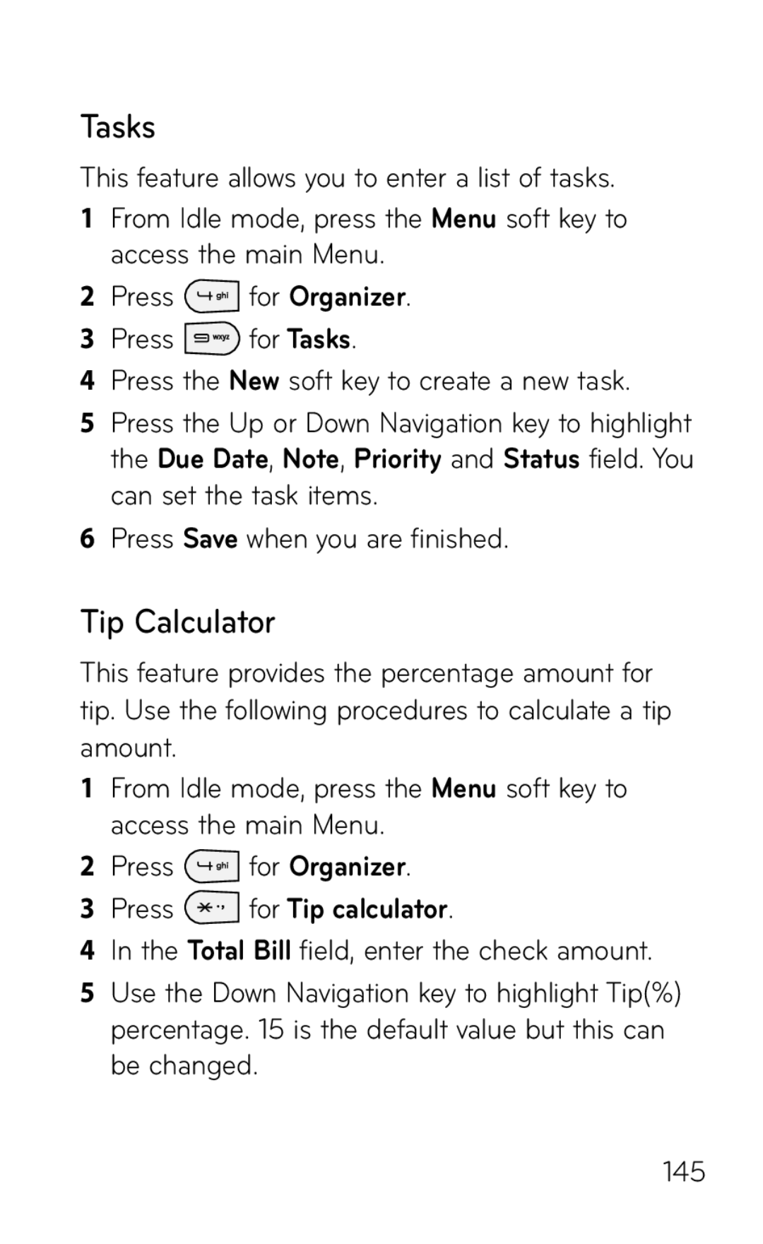 LG Electronics GD570 manual Tasks, Tip Calculator, Press for Tip calculator 