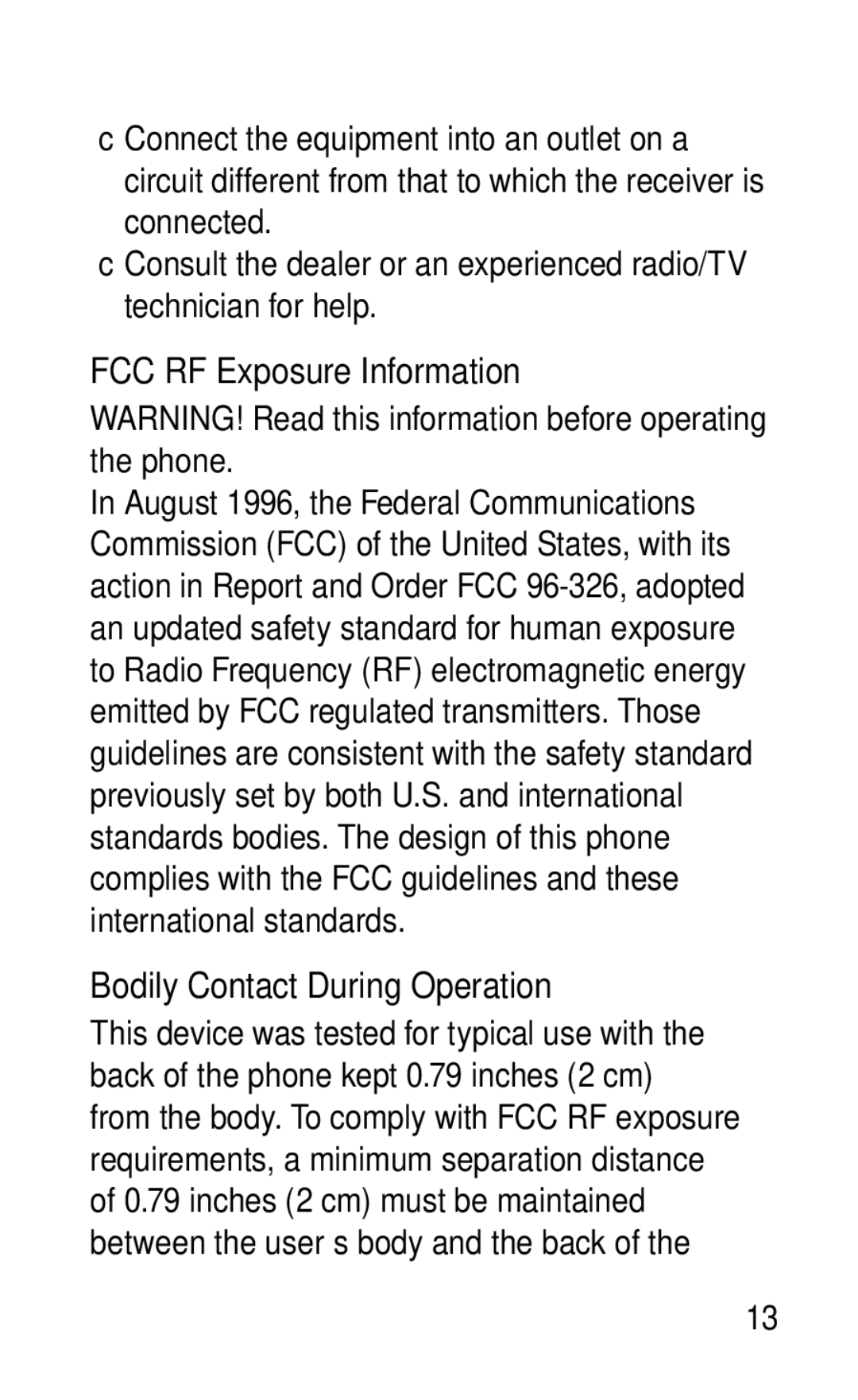 LG Electronics GD570 manual FCC RF Exposure Information, Bodily Contact During Operation 