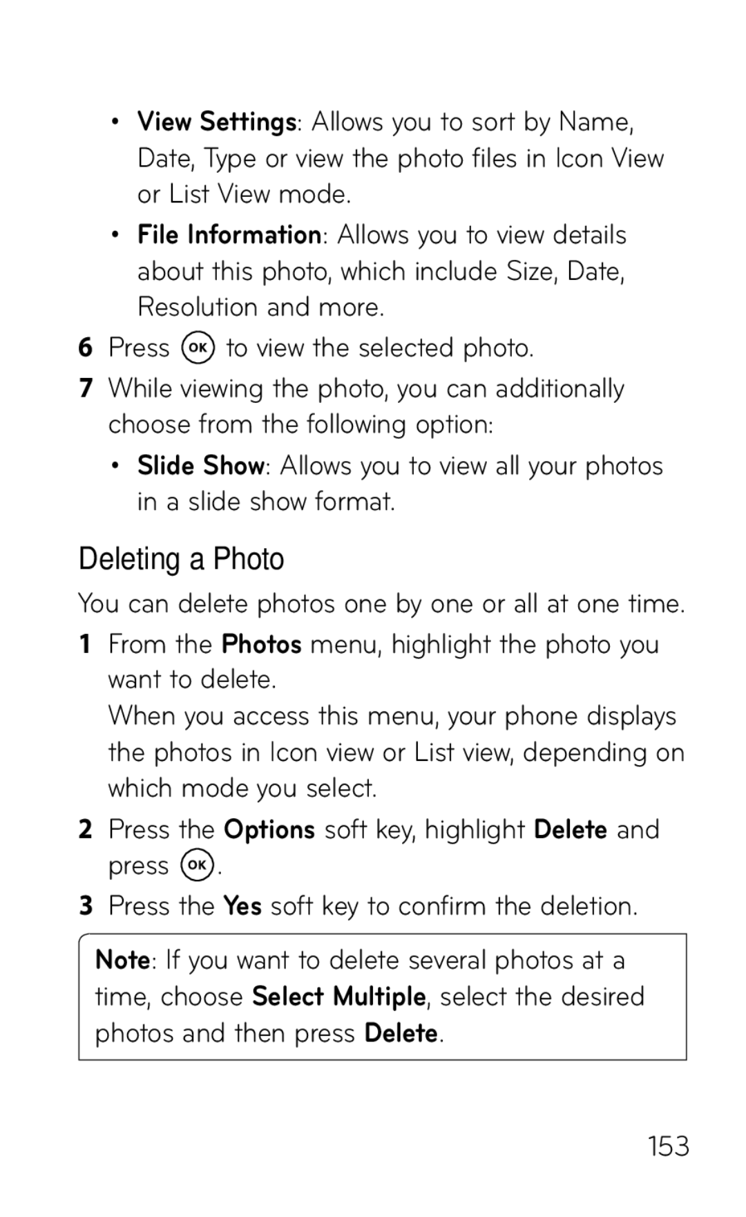 LG Electronics GD570 manual Deleting a Photo 