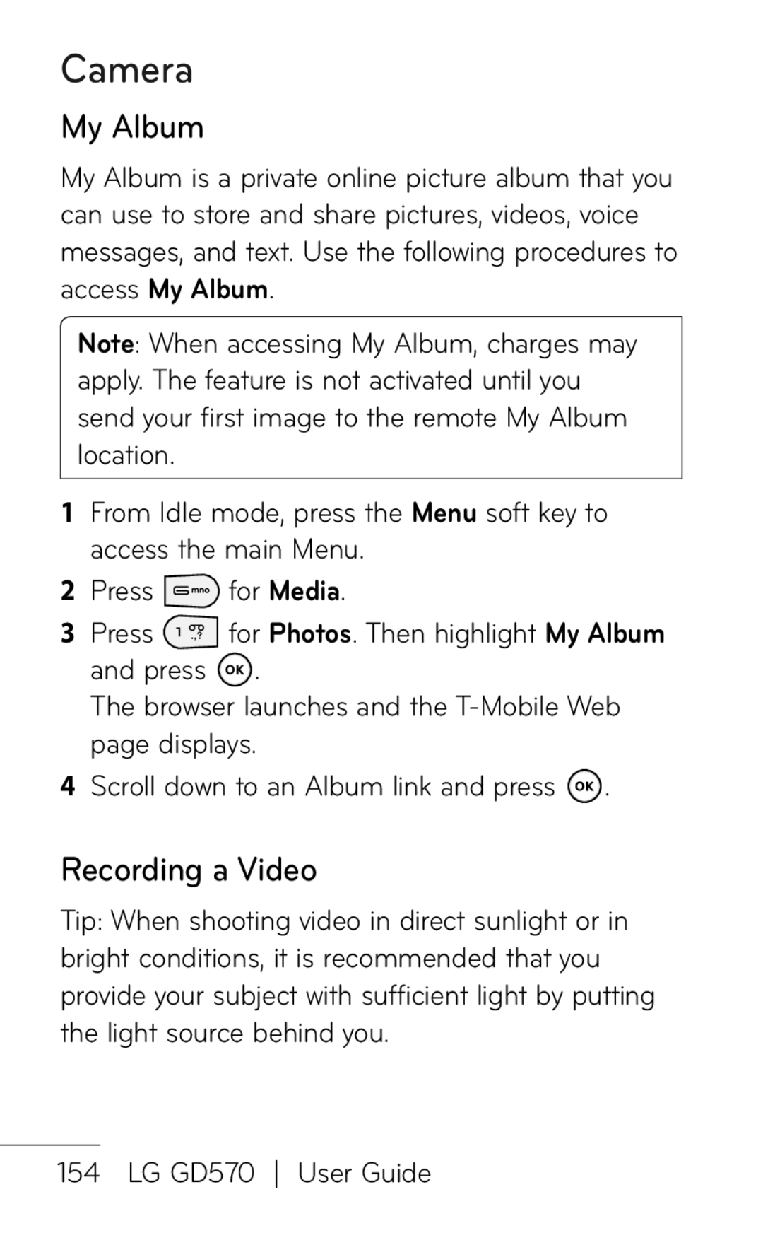 LG Electronics GD570 manual My Album, Recording a Video 