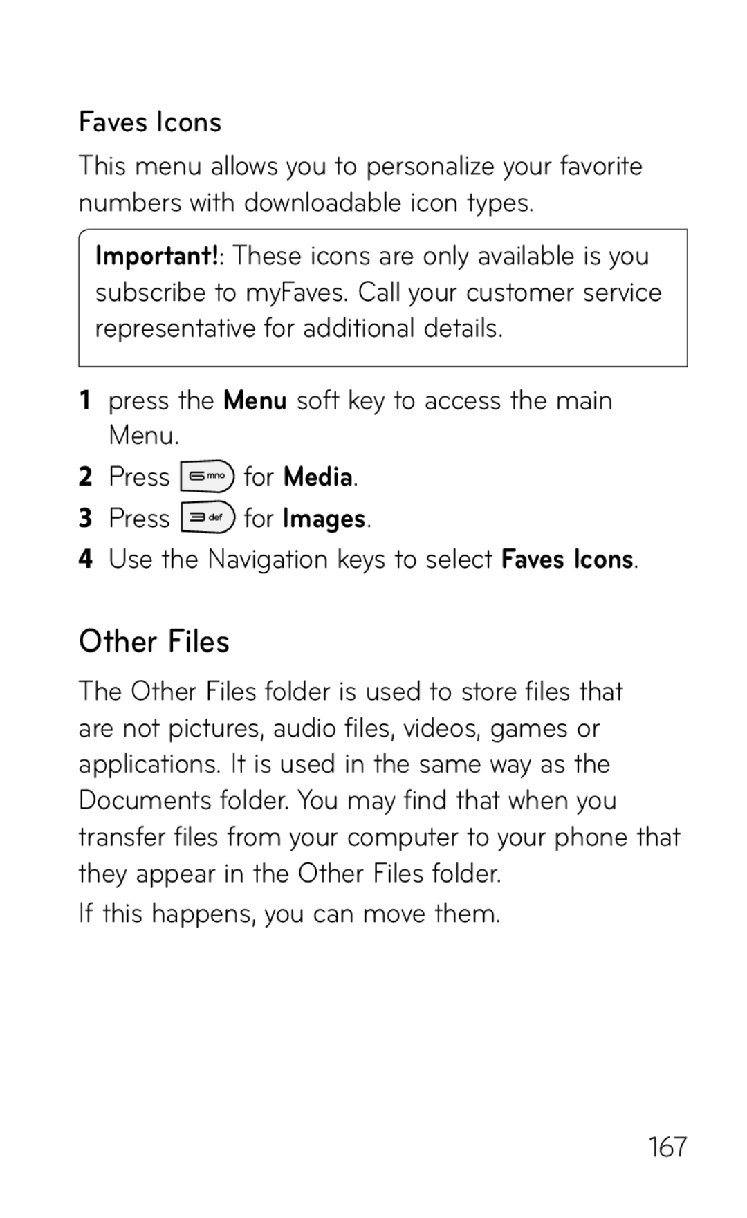 LG Electronics GD570 manual Other Files, Faves Icons 