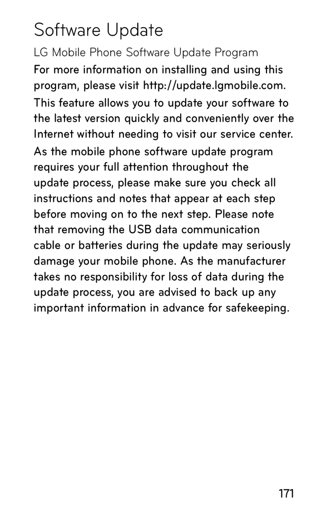 LG Electronics GD570 manual LG Mobile Phone Software Update Program 