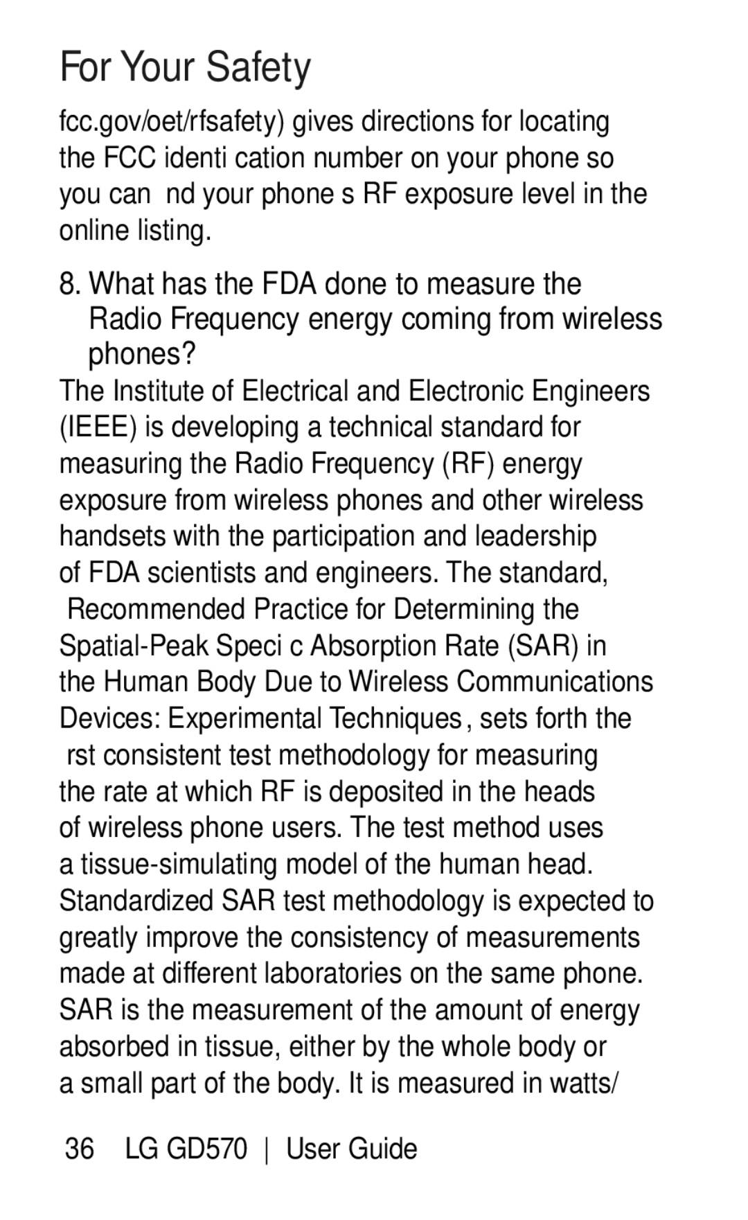 LG Electronics GD570 manual For Your Safety 