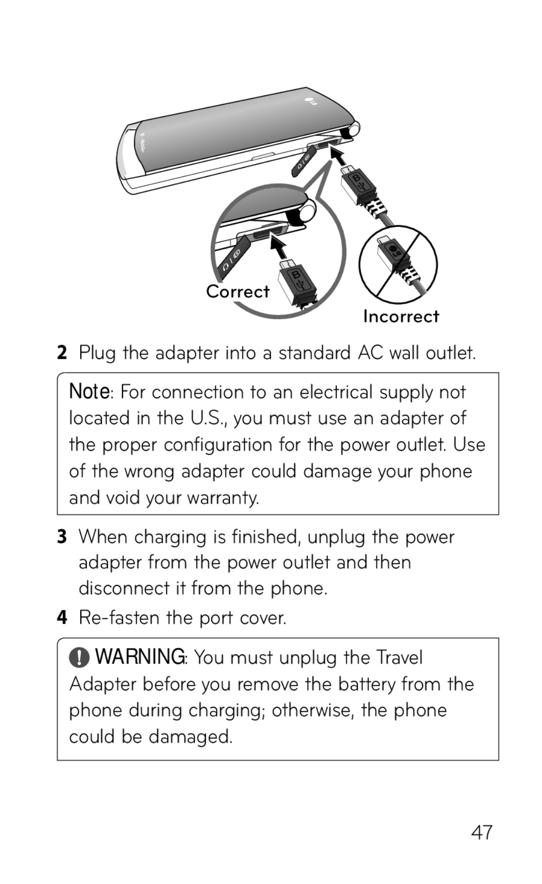 LG Electronics GD570 manual Correct Incorrect 