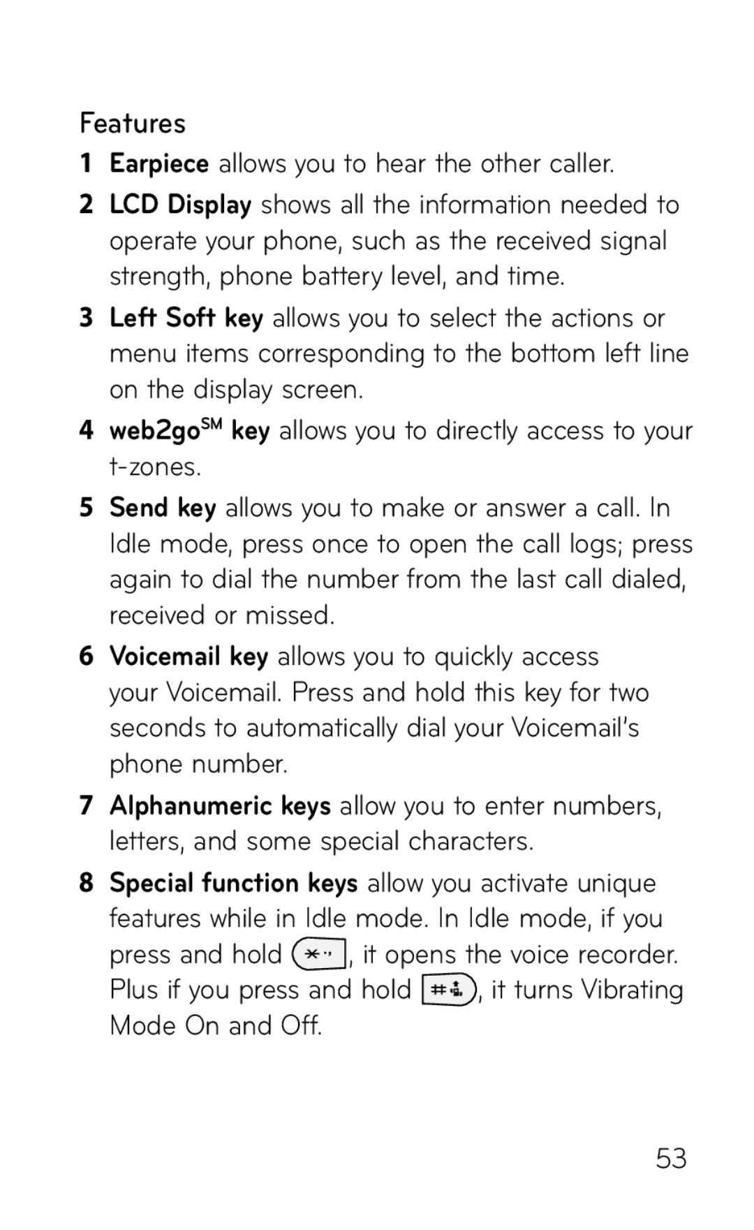 LG Electronics GD570 manual Features, Earpiece allows you to hear the other caller 