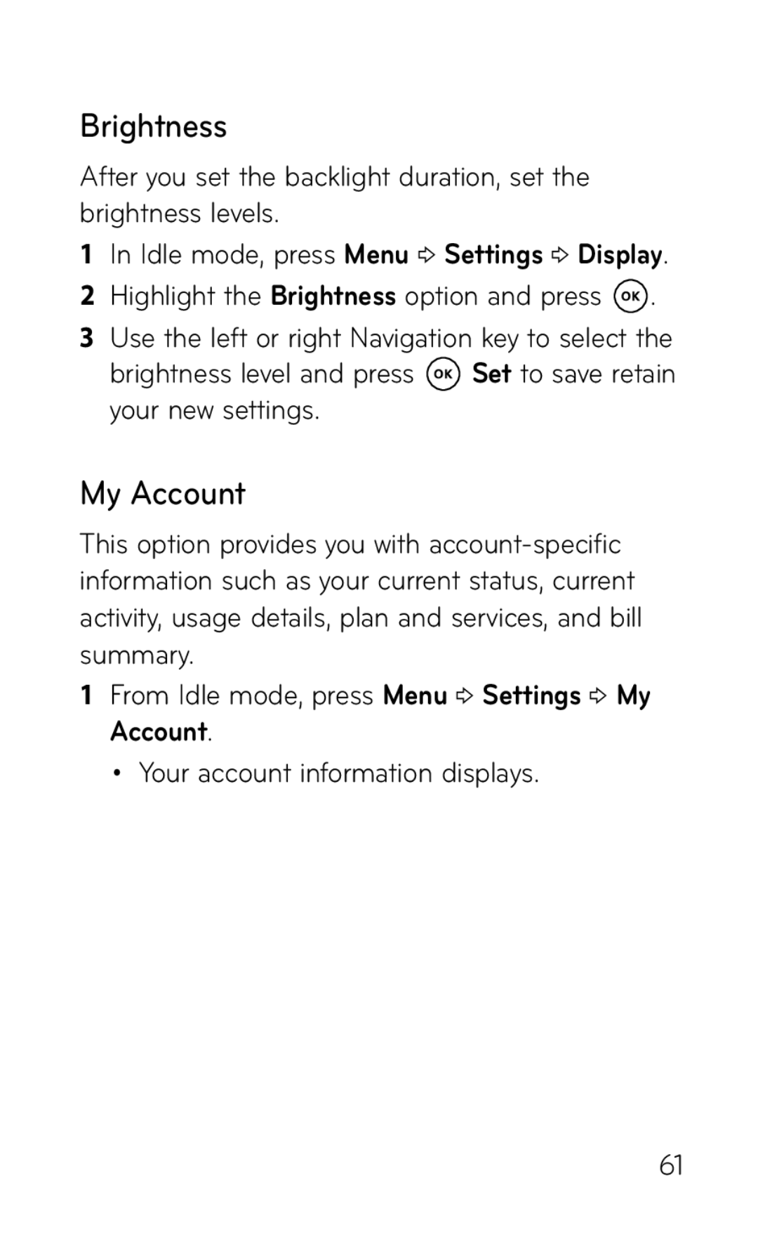 LG Electronics GD570 manual Brightness, My Account 