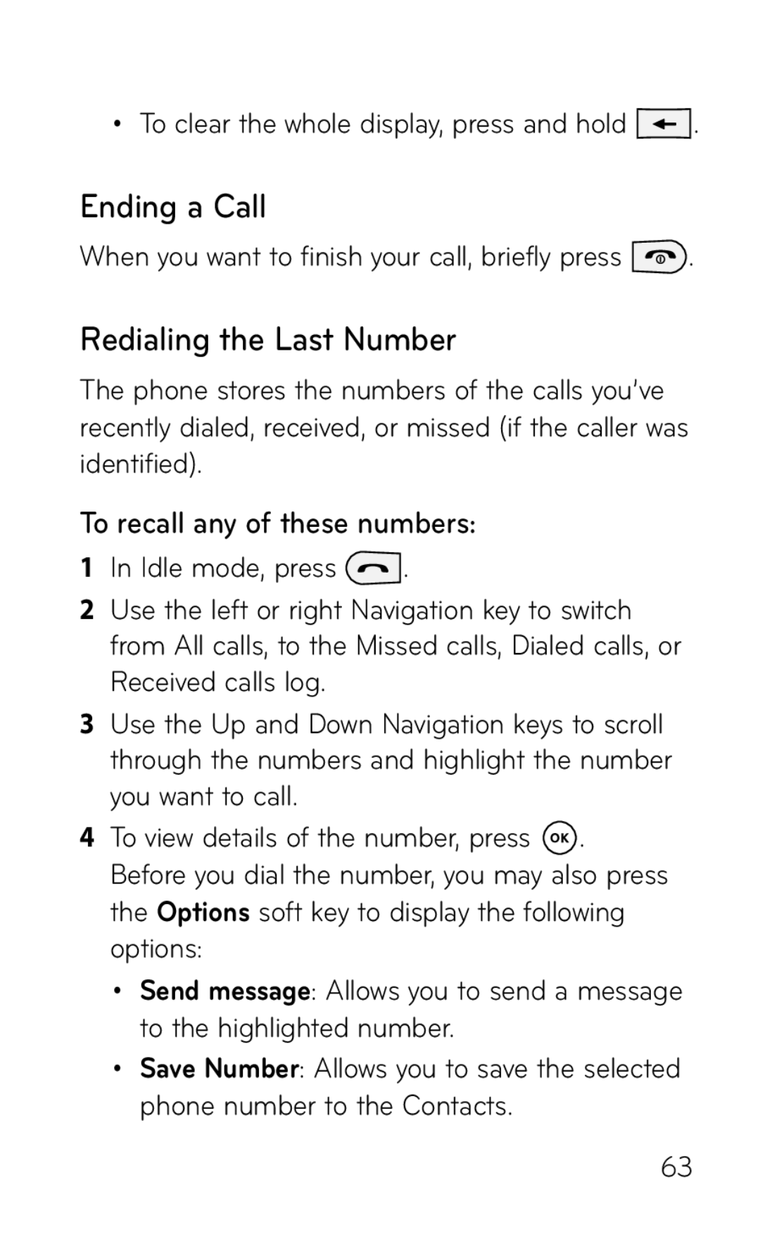 LG Electronics GD570 manual Ending a Call, Redialing the Last Number, To recall any of these numbers 