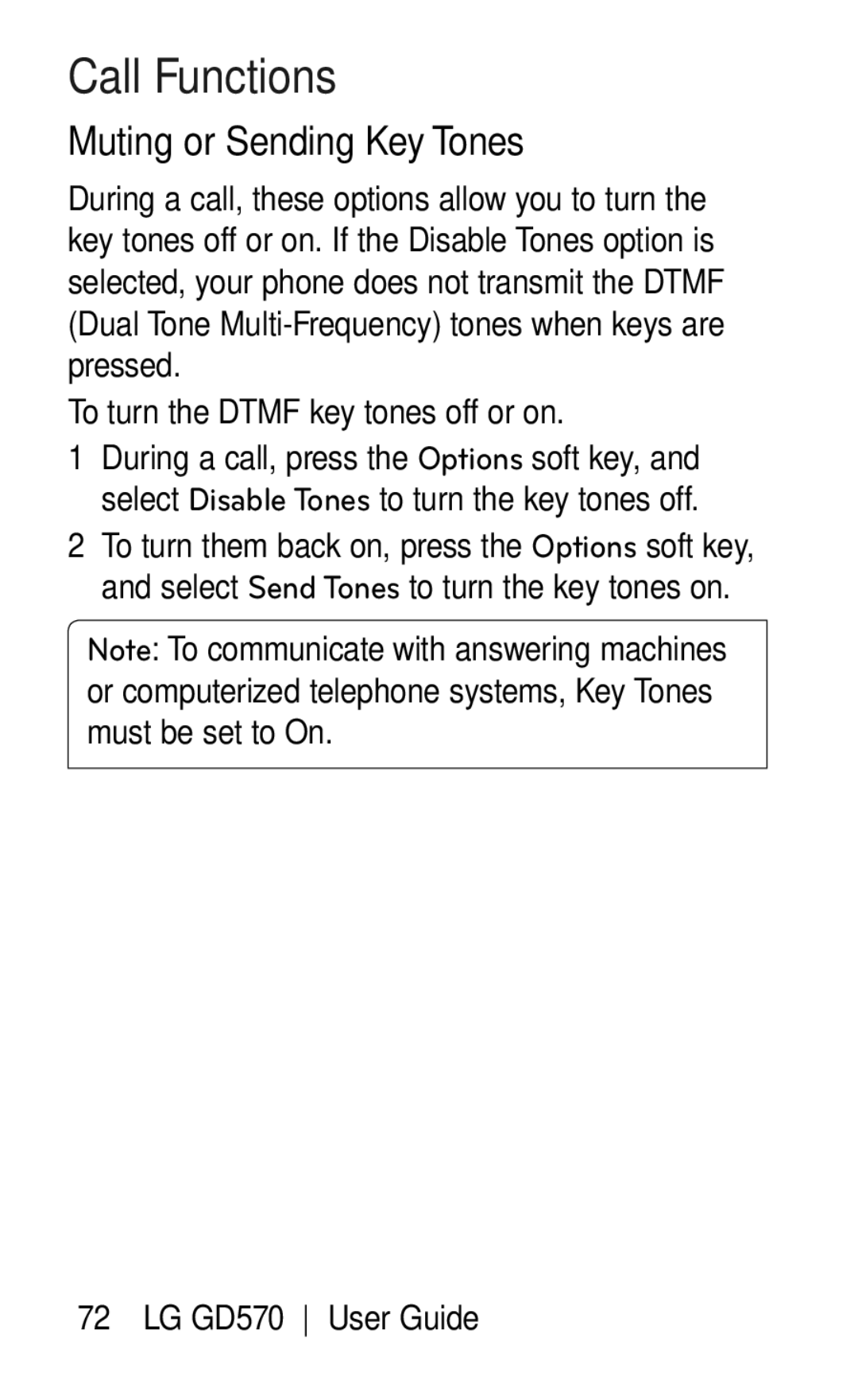 LG Electronics GD570 manual Muting or Sending Key Tones 