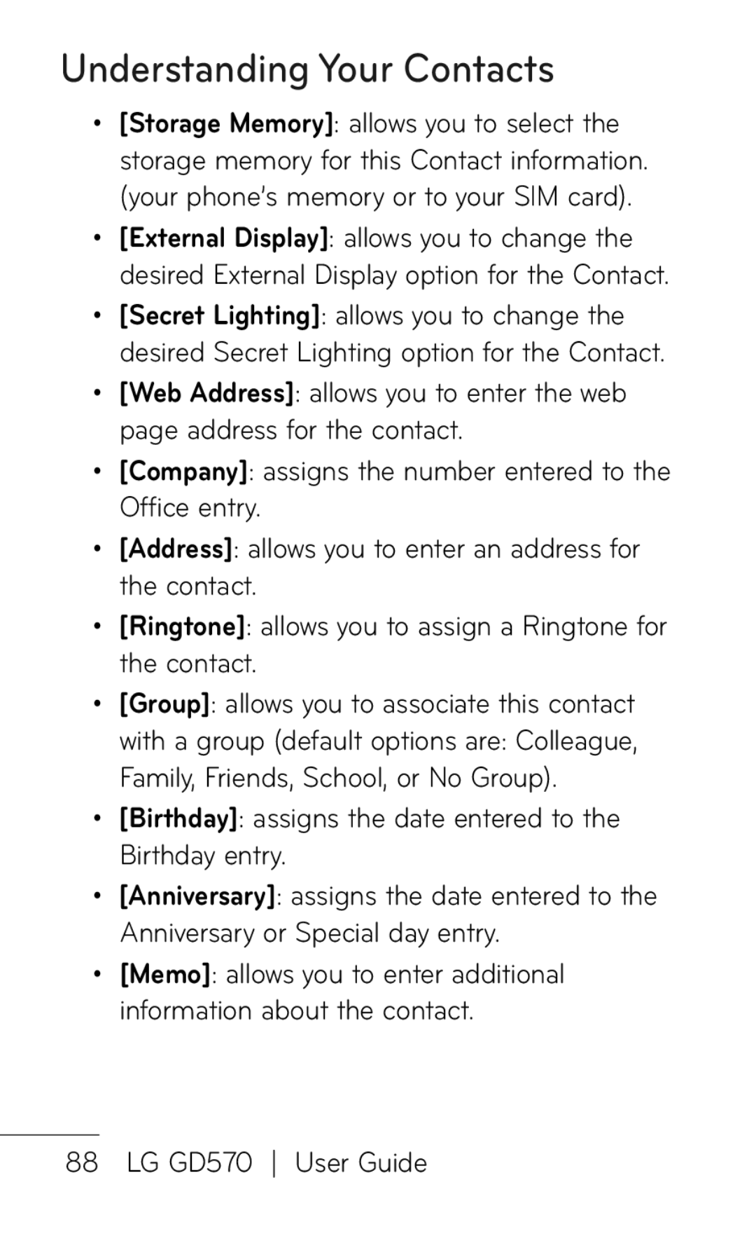 LG Electronics GD570 manual Understanding Your Contacts 