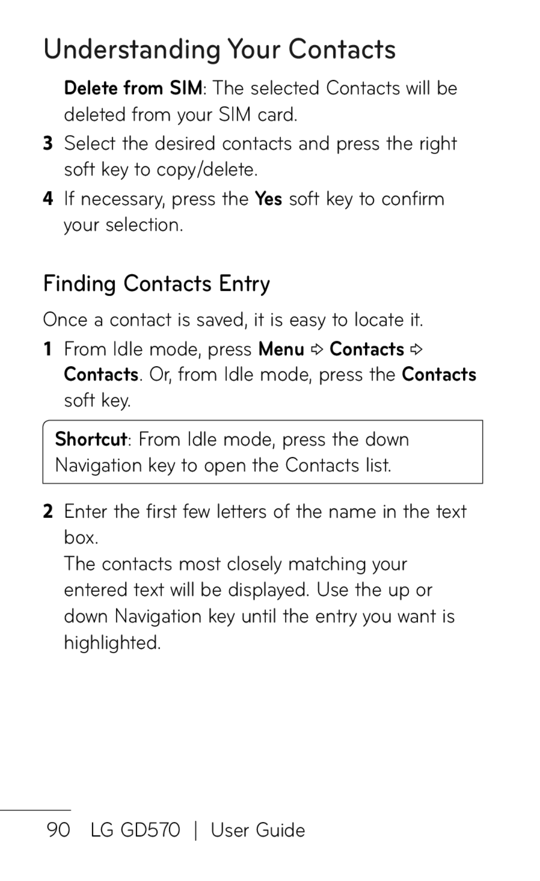 LG Electronics GD570 manual Finding Contacts Entry 