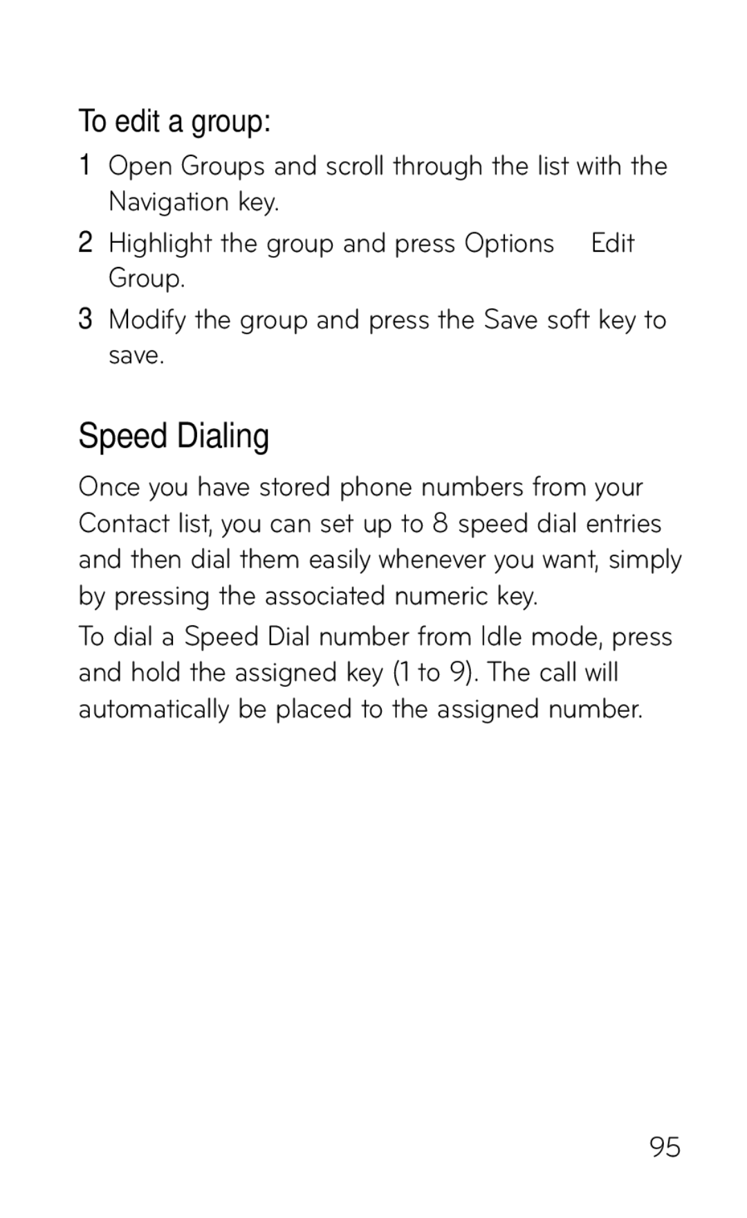 LG Electronics GD570 manual Speed Dialing, To edit a group 