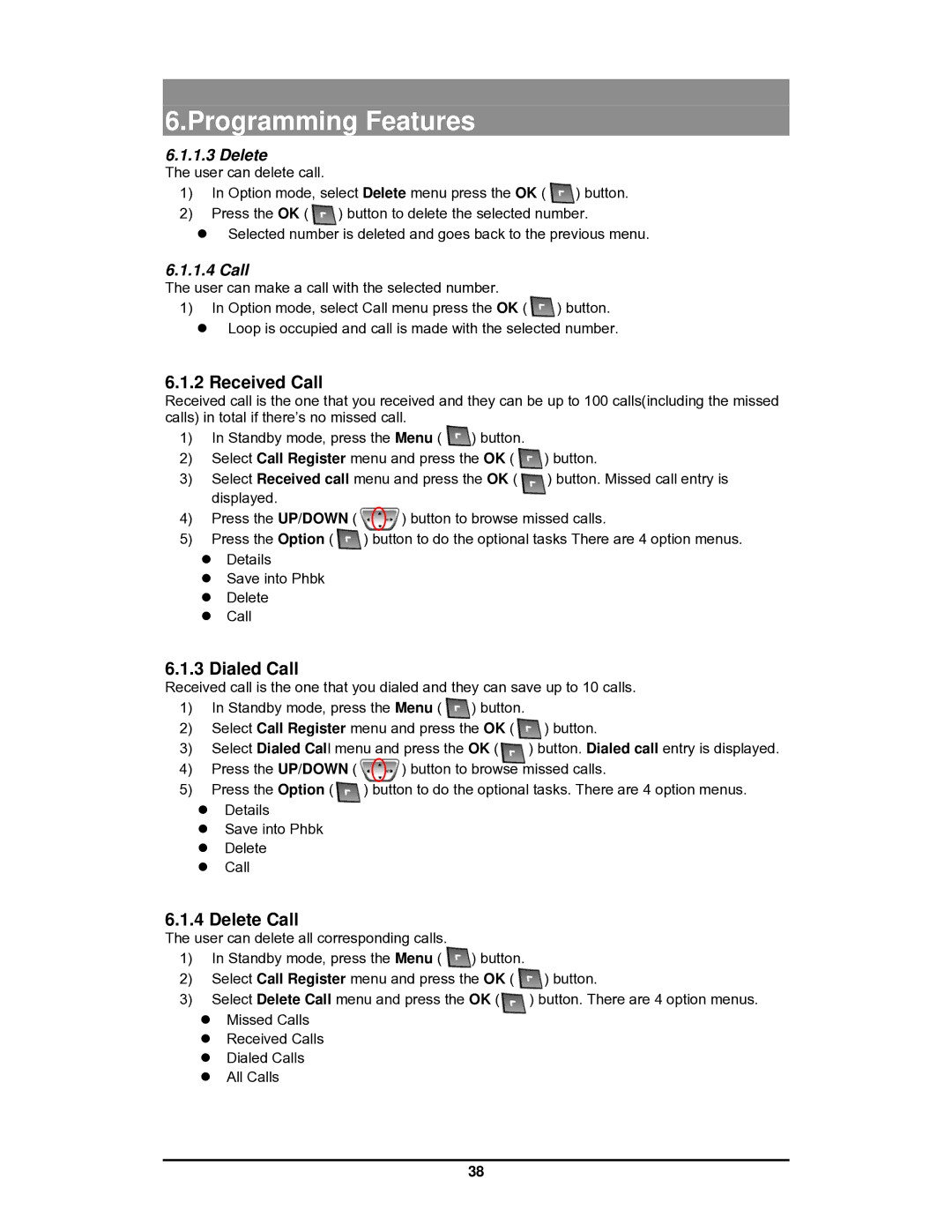 LG Electronics GDC-400 user manual Received Call, Dialed Call, Delete Call 