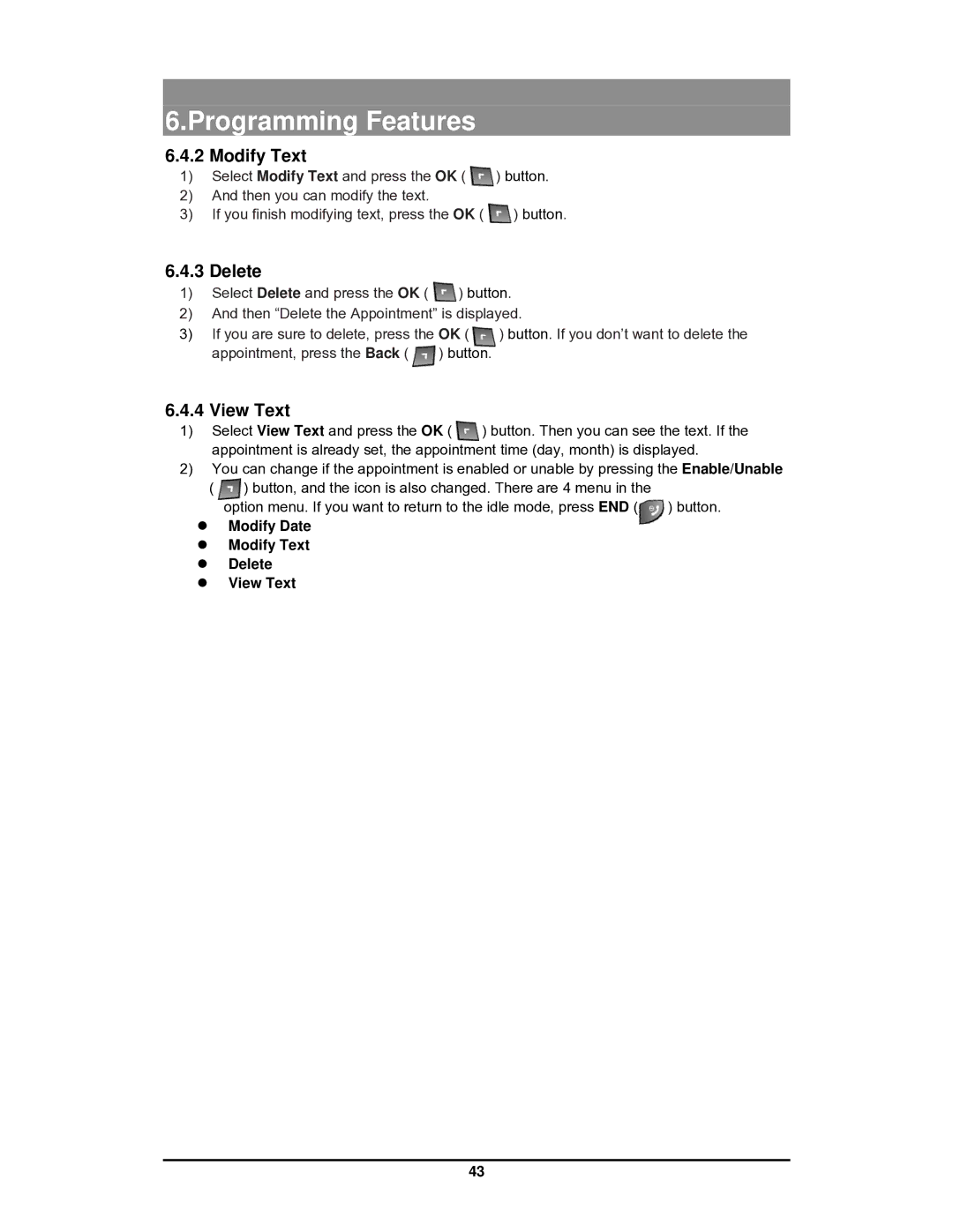 LG Electronics GDC-400 user manual Modify Date Modify Text Delete View Text 