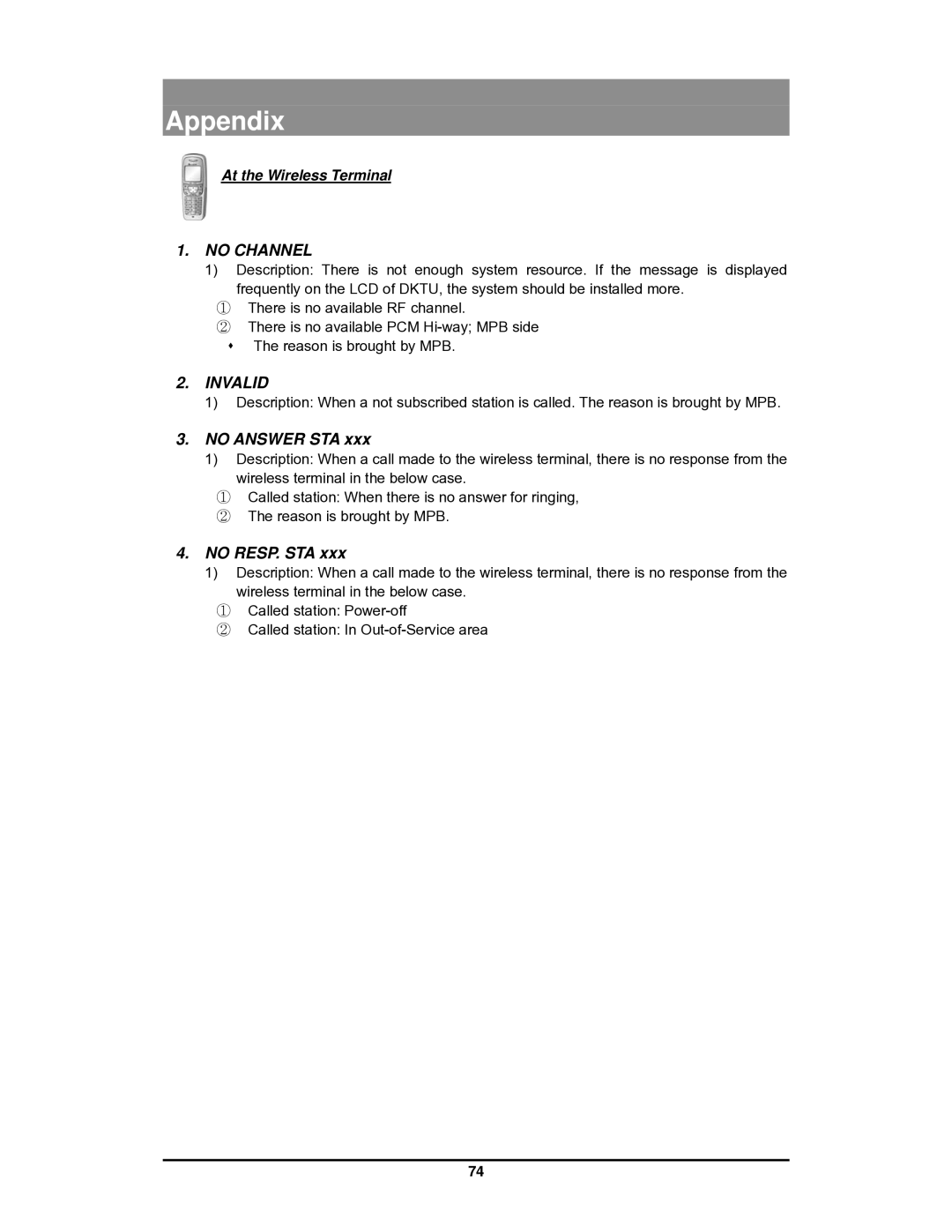 LG Electronics GDC-400 user manual No Answer STA, No RESP. STA 