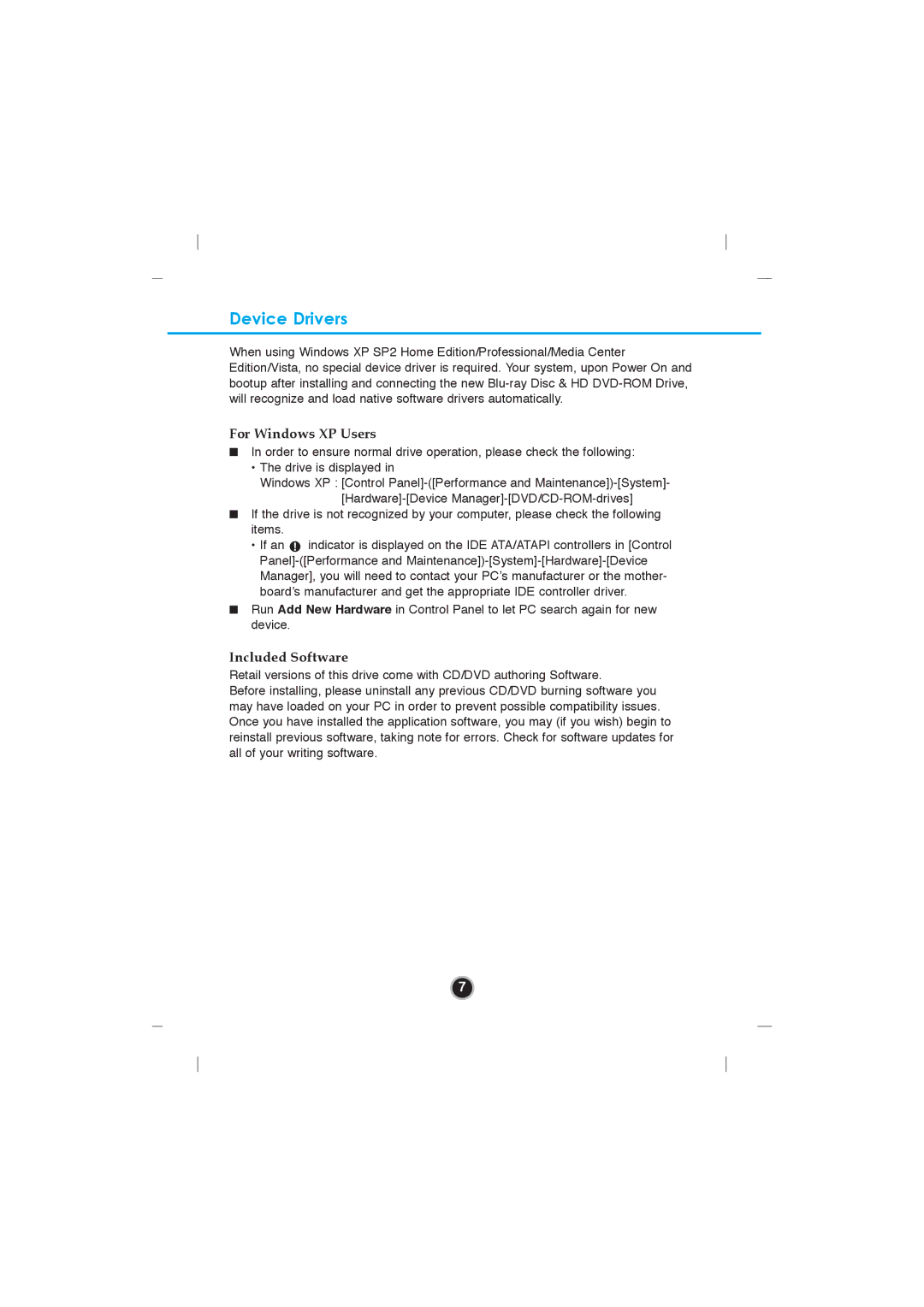 LG Electronics GGC-H20L, GGC-H20N owner manual Device Drivers, For Windows XP Users, Included Software 