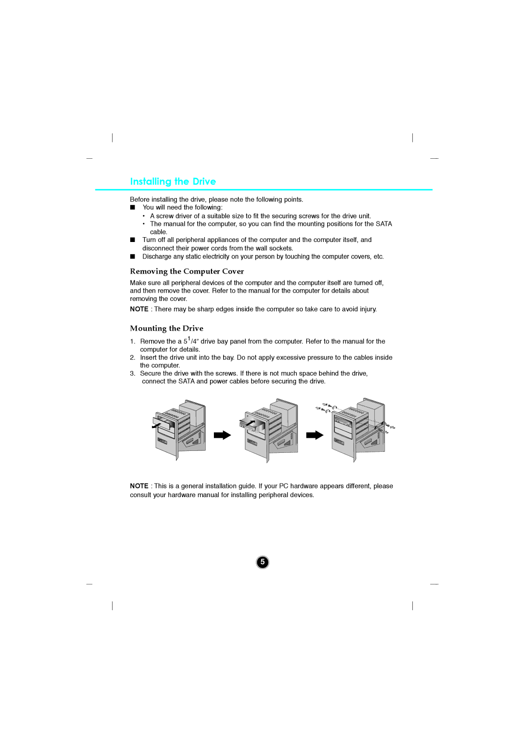 LG Electronics GGC-H20L, GGC-H20N owner manual Installing the Drive, Removing the Computer Cover, Mounting the Drive 