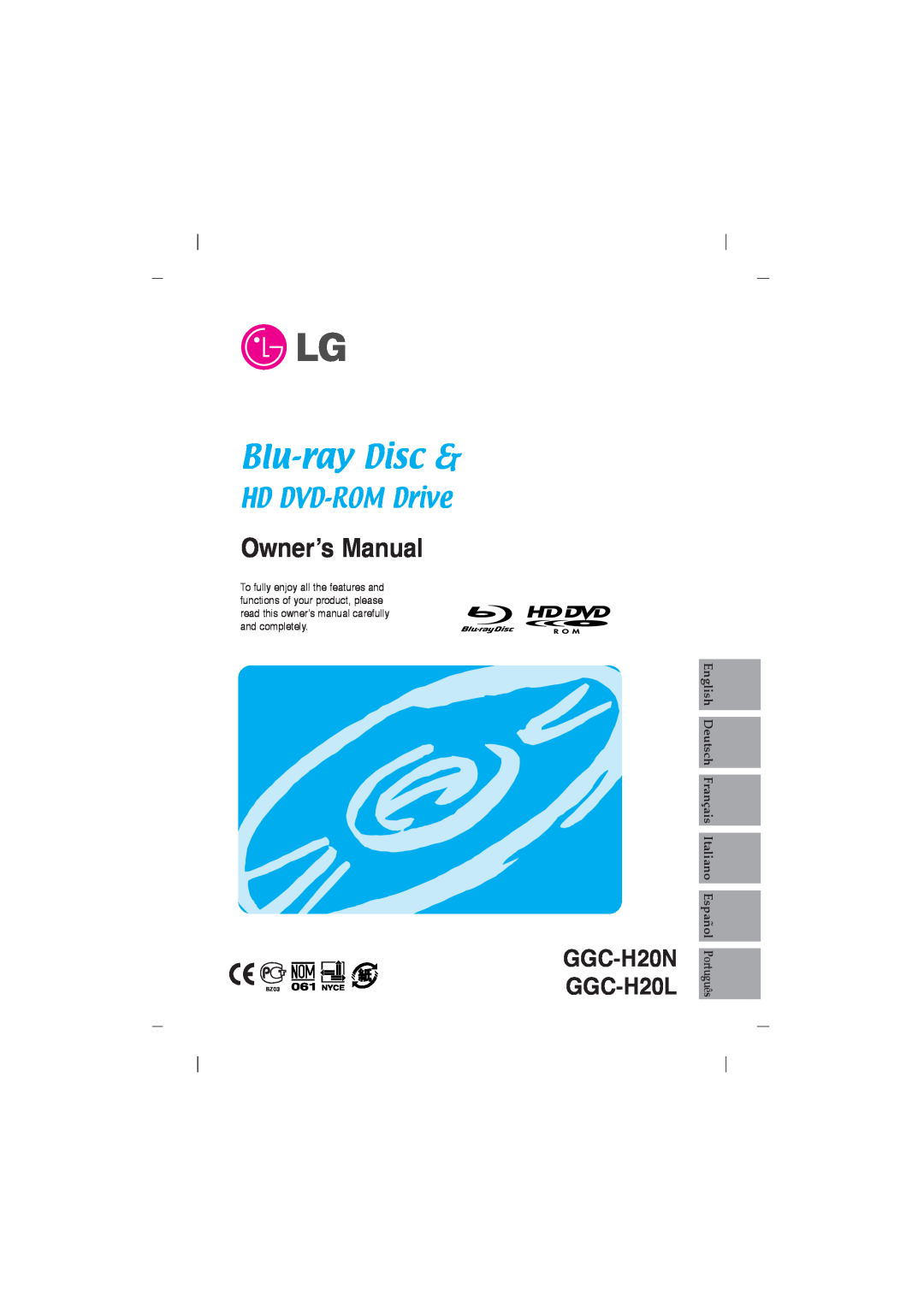 LG Electronics owner manual Blu-ray Disc, Owner’s Manual, HD DVD-ROM Drive, GGC-H20N GGC-H20L 