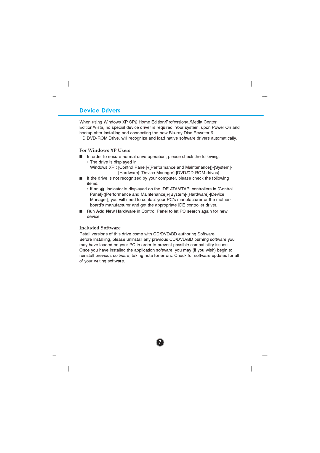 LG Electronics GGW-H20N, GGW-H20L owner manual Device Drivers, For Windows XP Users, Included Software 