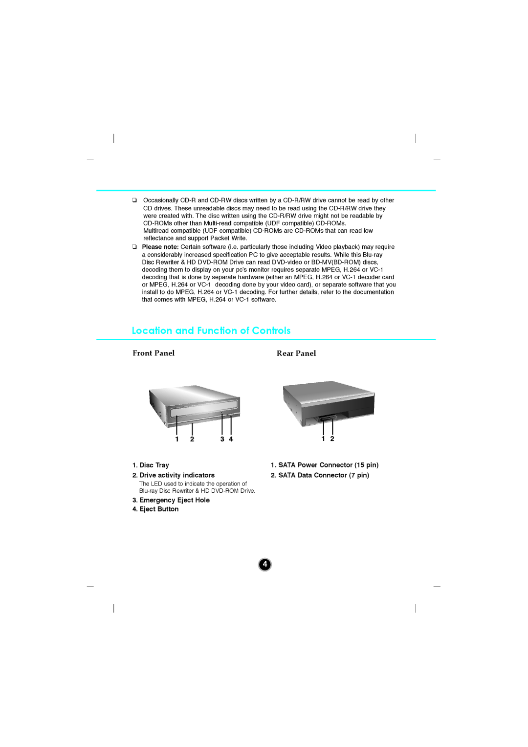 LG Electronics GGW-H20L, GGW-H20N owner manual Location and Function of Controls, Front Panel Rear Panel 