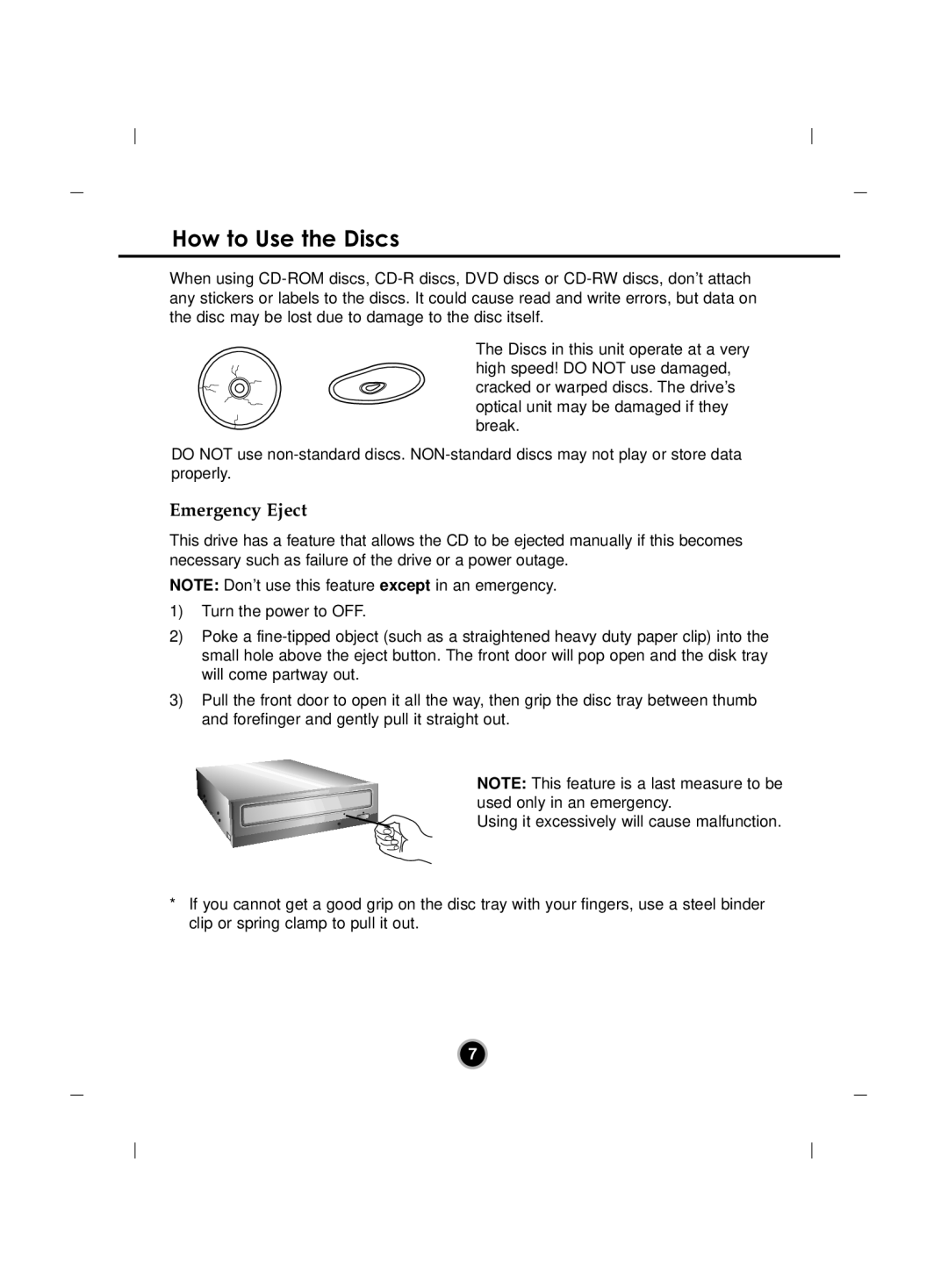 LG Electronics GH22 manual How to Use the Discs, Emergency Eject 