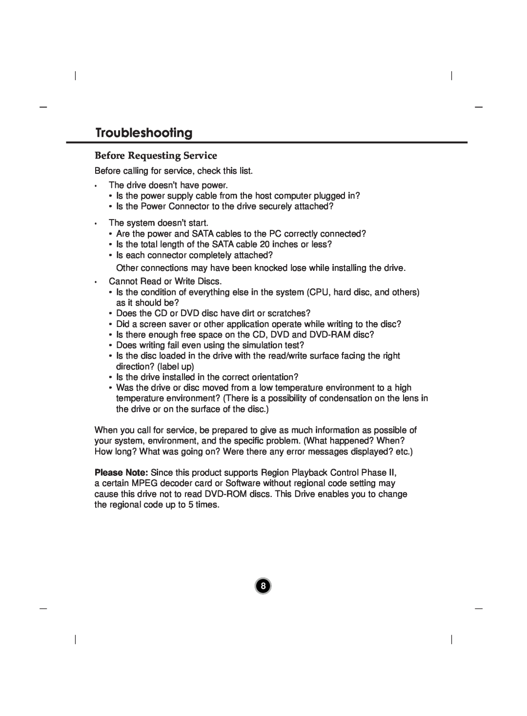LG Electronics GH22 manual Troubleshooting, Before Requesting Service 
