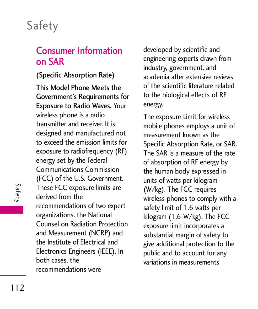 LG Electronics Glimmer manual Consumer Information on SAR 