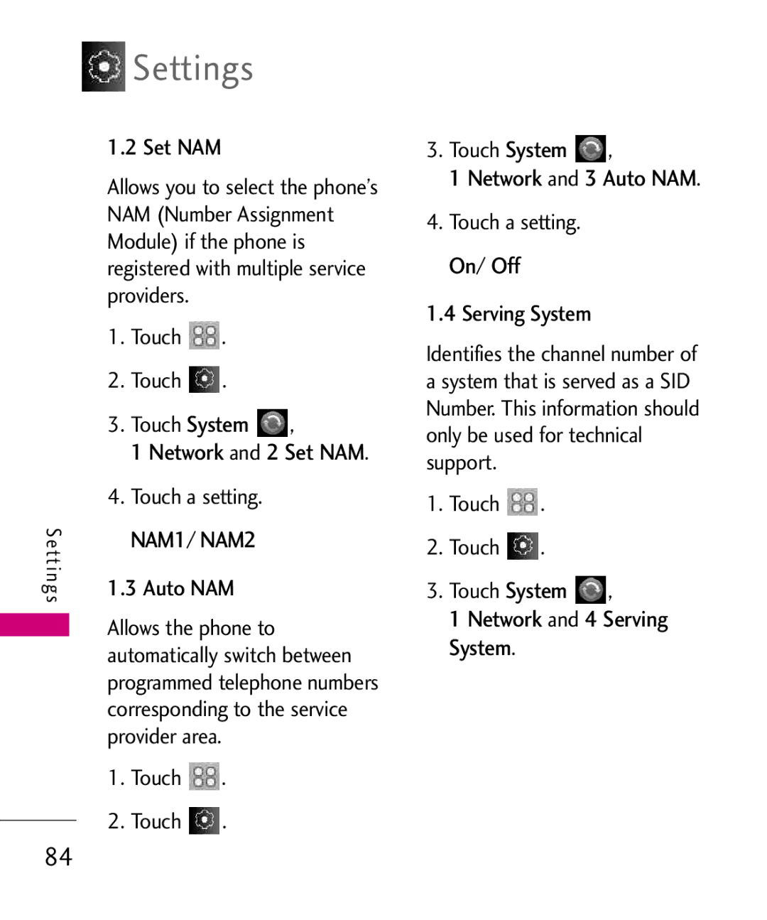 LG Electronics Glimmer manual Allows the phone to, Serving System 