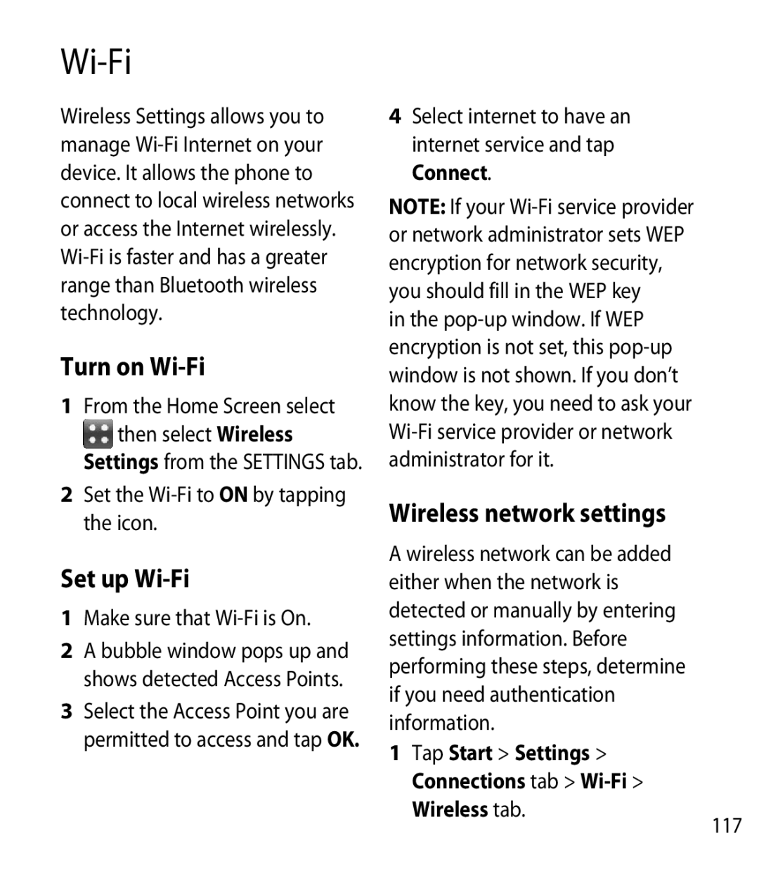 LG Electronics GM750 manual Turn on Wi-Fi, Set up Wi-Fi, Wireless network settings 