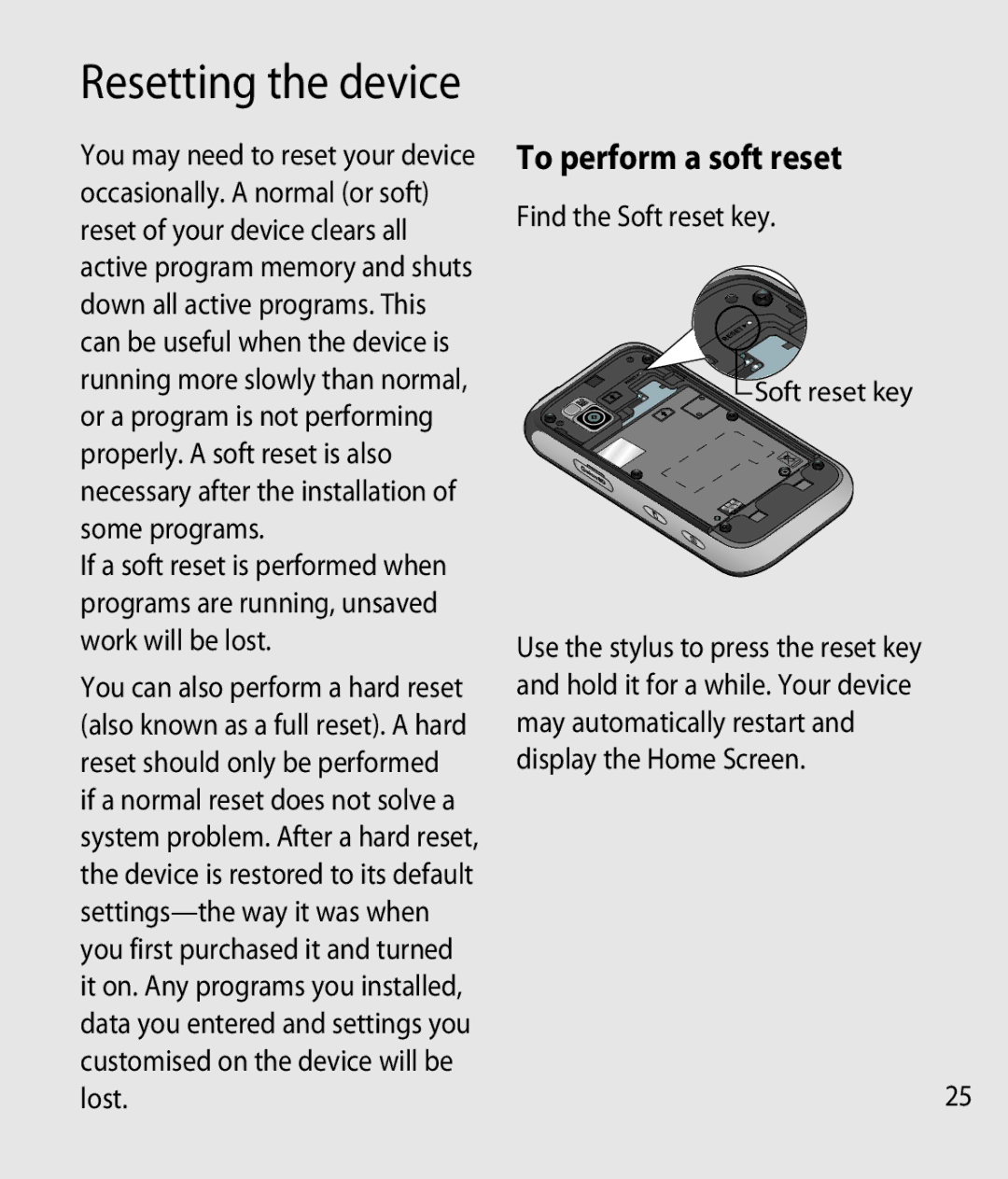 LG Electronics GM750 manual To perform a soft reset, Find the Soft reset key 