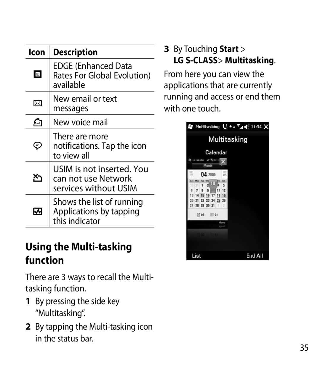 LG Electronics GM750 manual Using the Multi-tasking function, LG S-CLASSMultitasking 