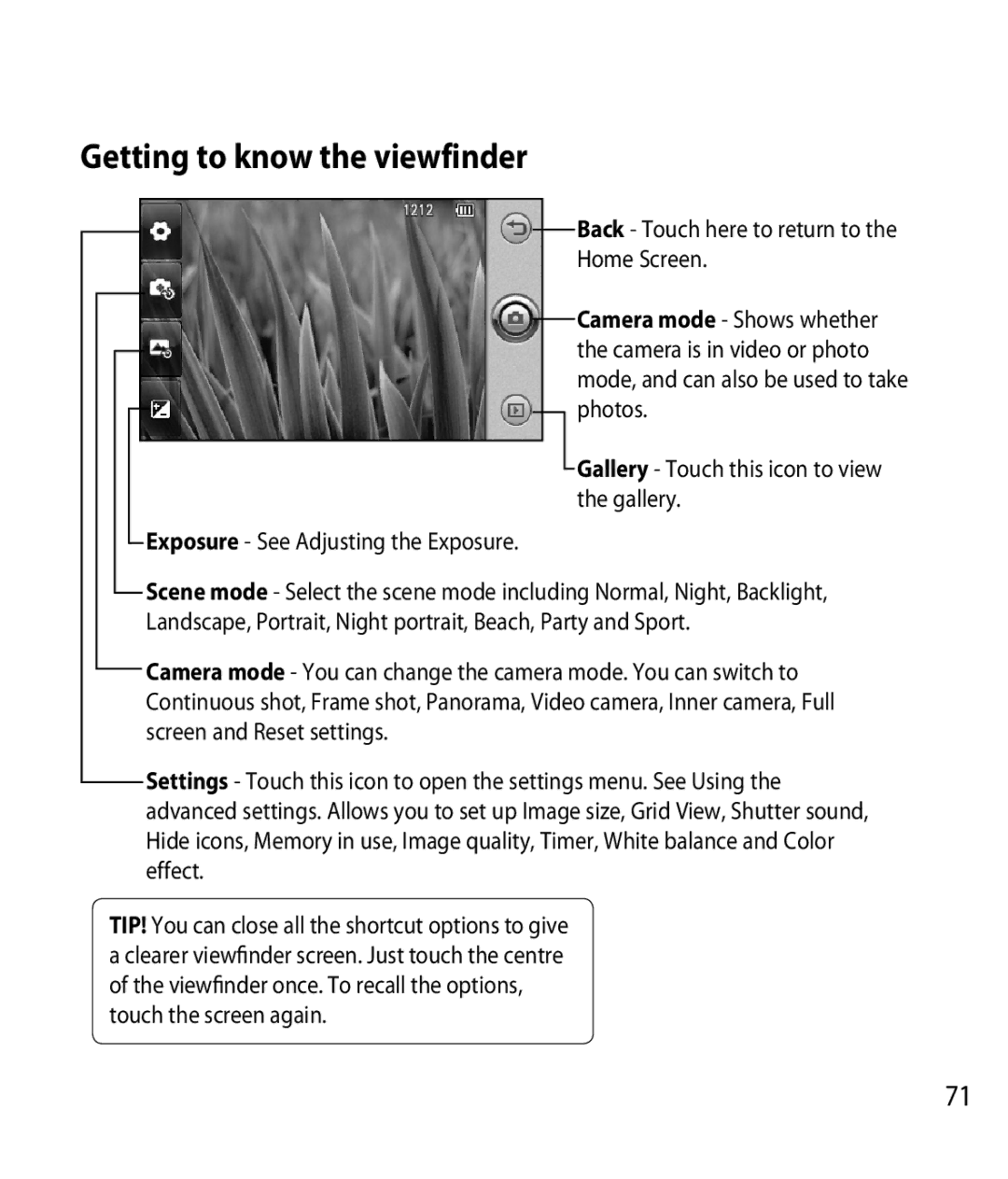 LG Electronics GM750 manual Getting to know the viewfinder 