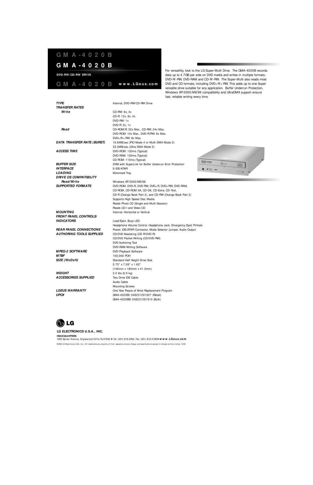 LG Electronics GMA-4020B manual Ide/Atapi, Dvd-Rom, Dvd-R, Dvd-Rw, Dvd+R, Dvd+Rw, Dvd-Ram 