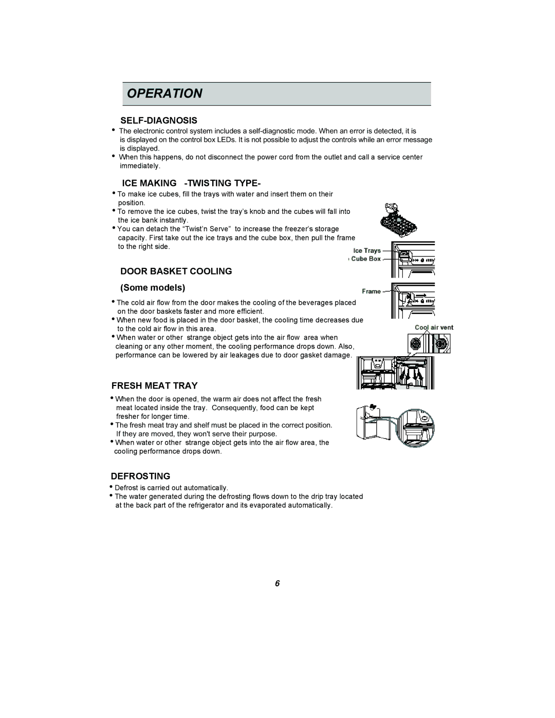 LG Electronics GR-382R manual Self-Diagnosis, ICE Making -TWISTING Type, Fresh Meat Tray, Defrosting 