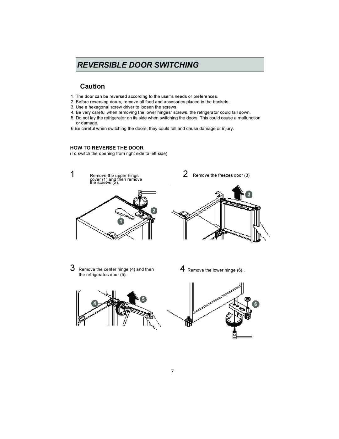 LG Electronics GR-382R manual Reversible Door Switching, HOW to Reverse the Door 