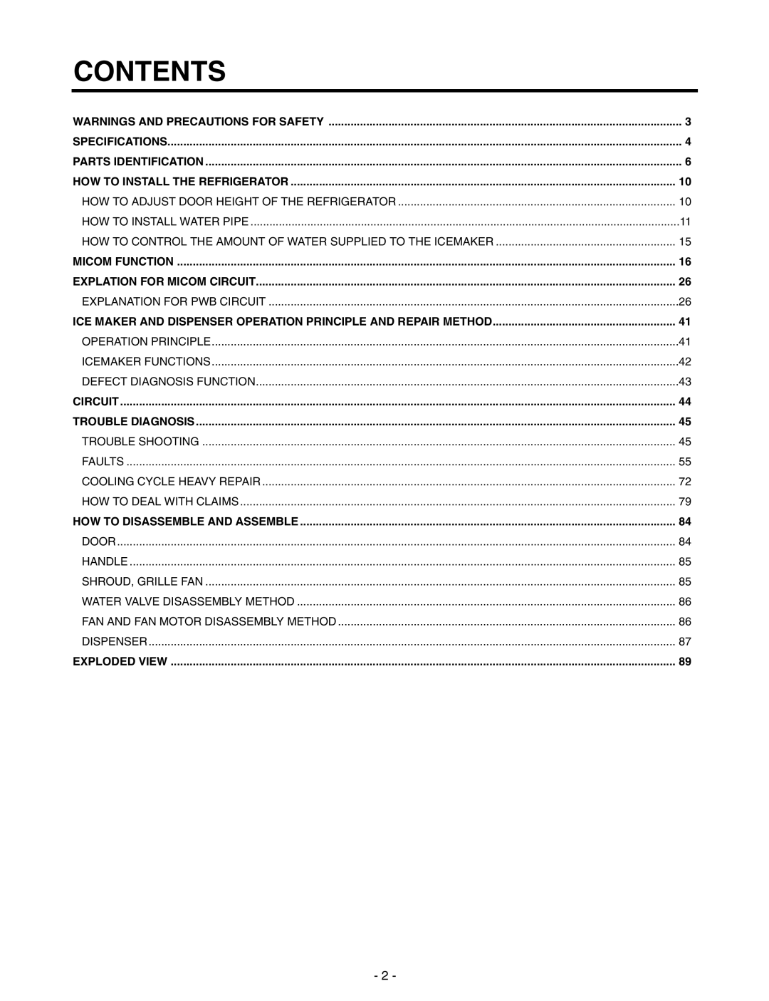 LG Electronics GR-P227/L227, GR-P257/L257 service manual Contents 