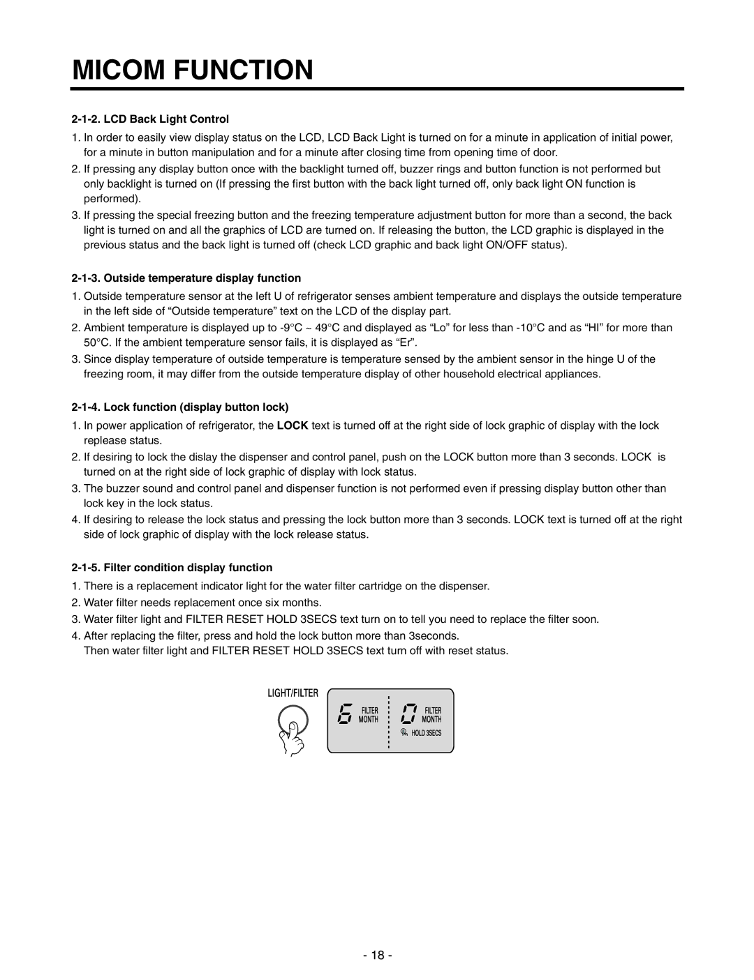 LG Electronics GR-P227/L227, GR-P257/L257 service manual LCD Back Light Control, Outside temperature display function 