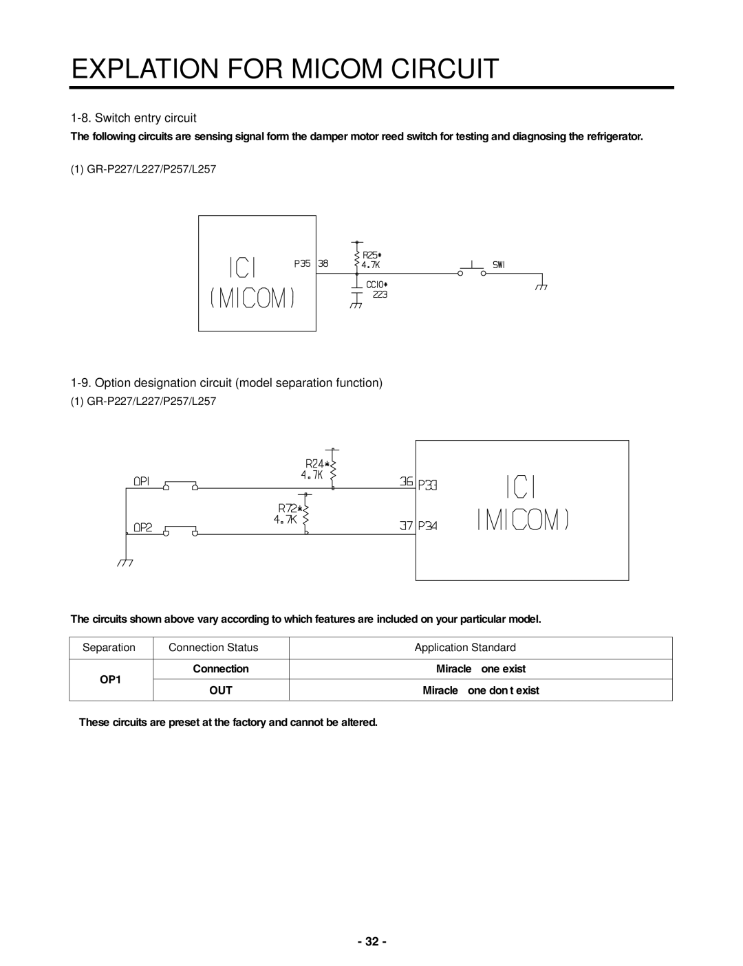 LG Electronics GR-P227/L227, GR-P257/L257 Switch entry circuit, Option designation circuit model separation function 